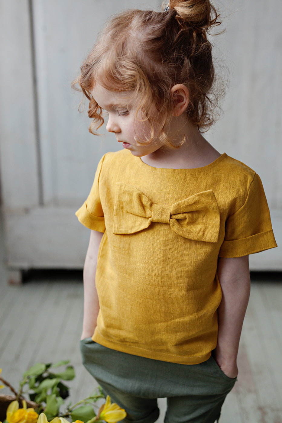 Linen shirt for girs, cute linen blouse for baby girl