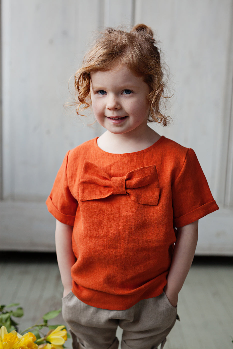 Organic linen shirt with big ribbon