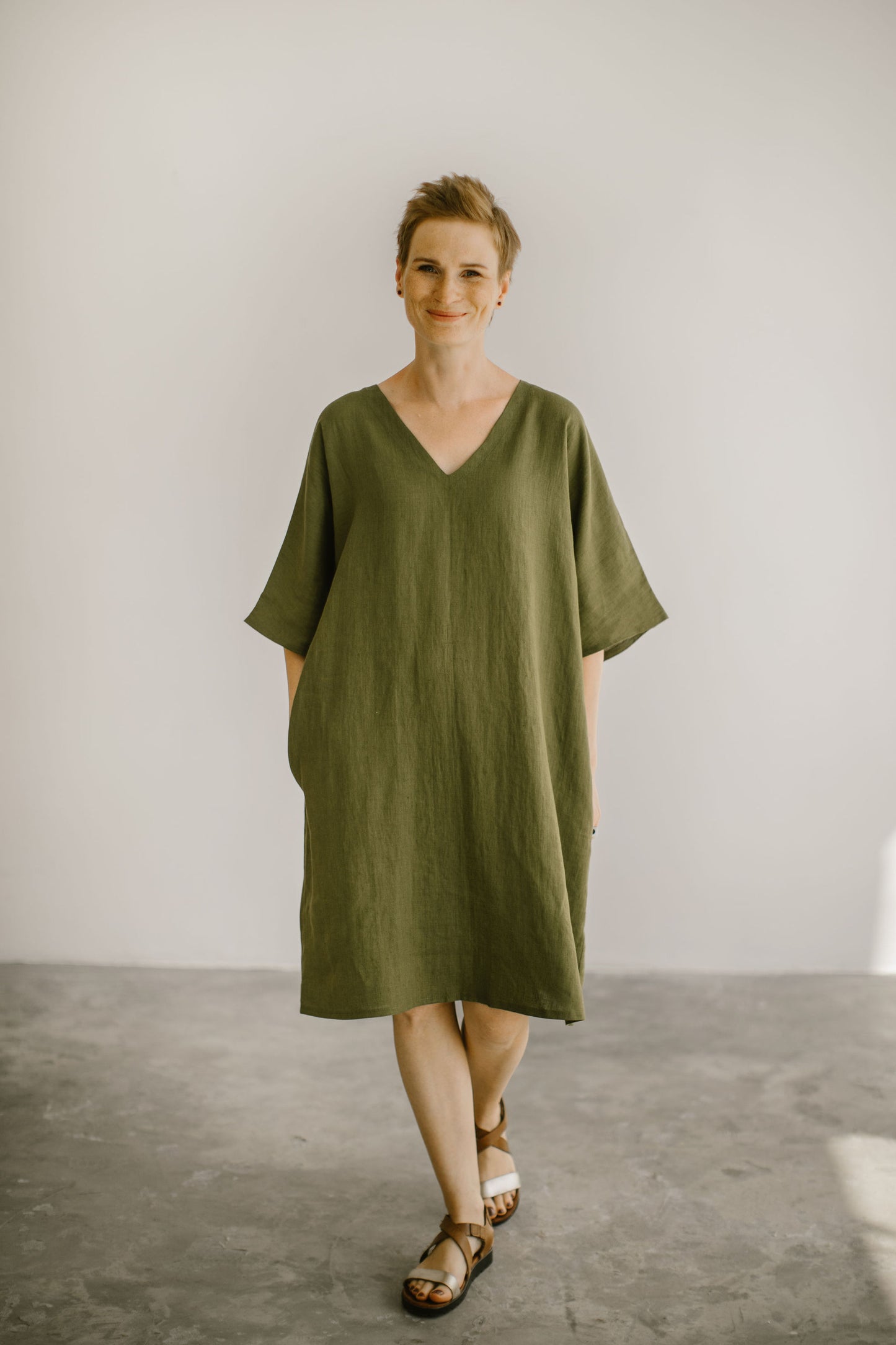 Linen plus size dress with kimono sleeves BARBARA