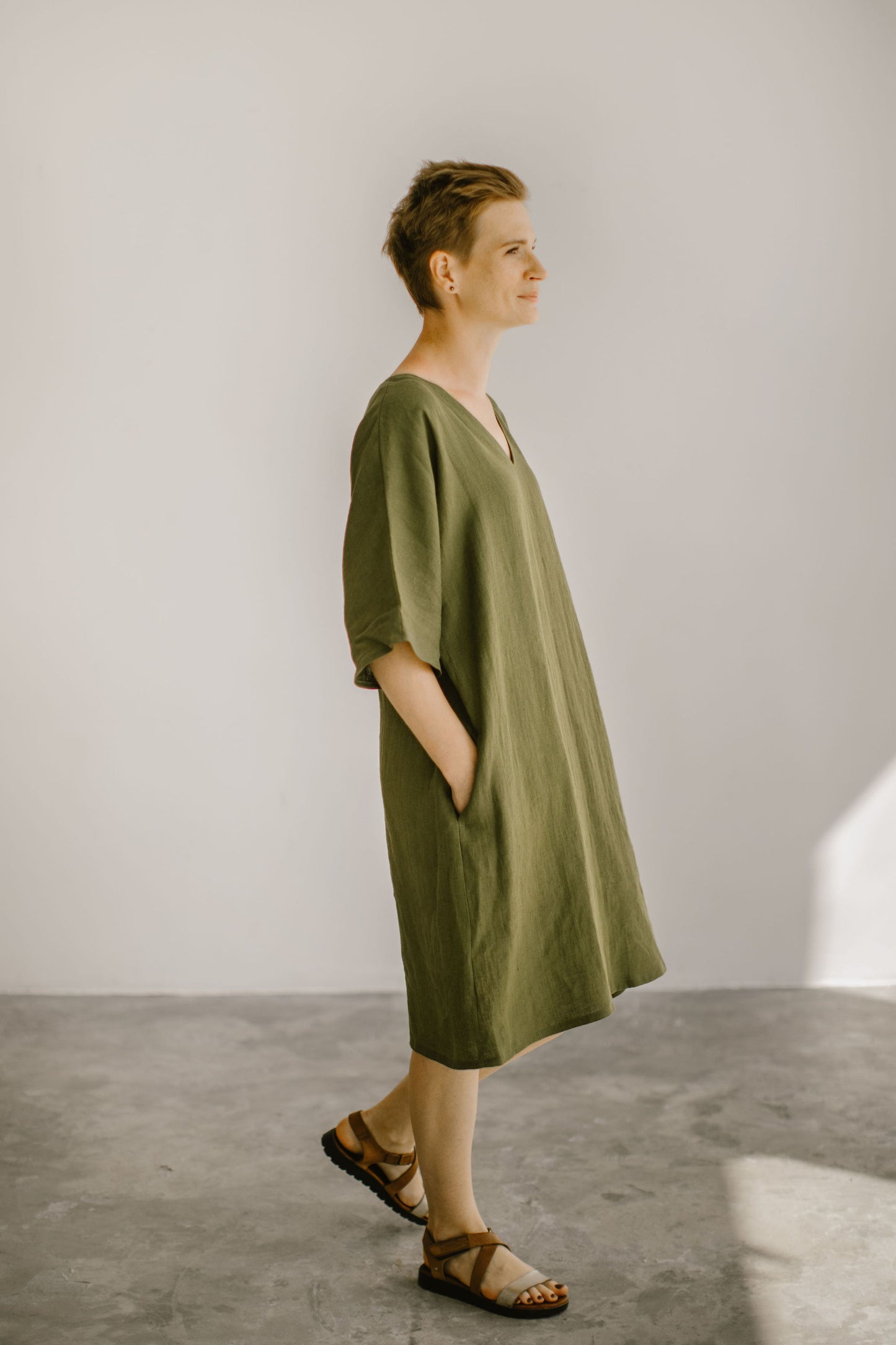 Linen plus size dress with kimono sleeves BARBARA