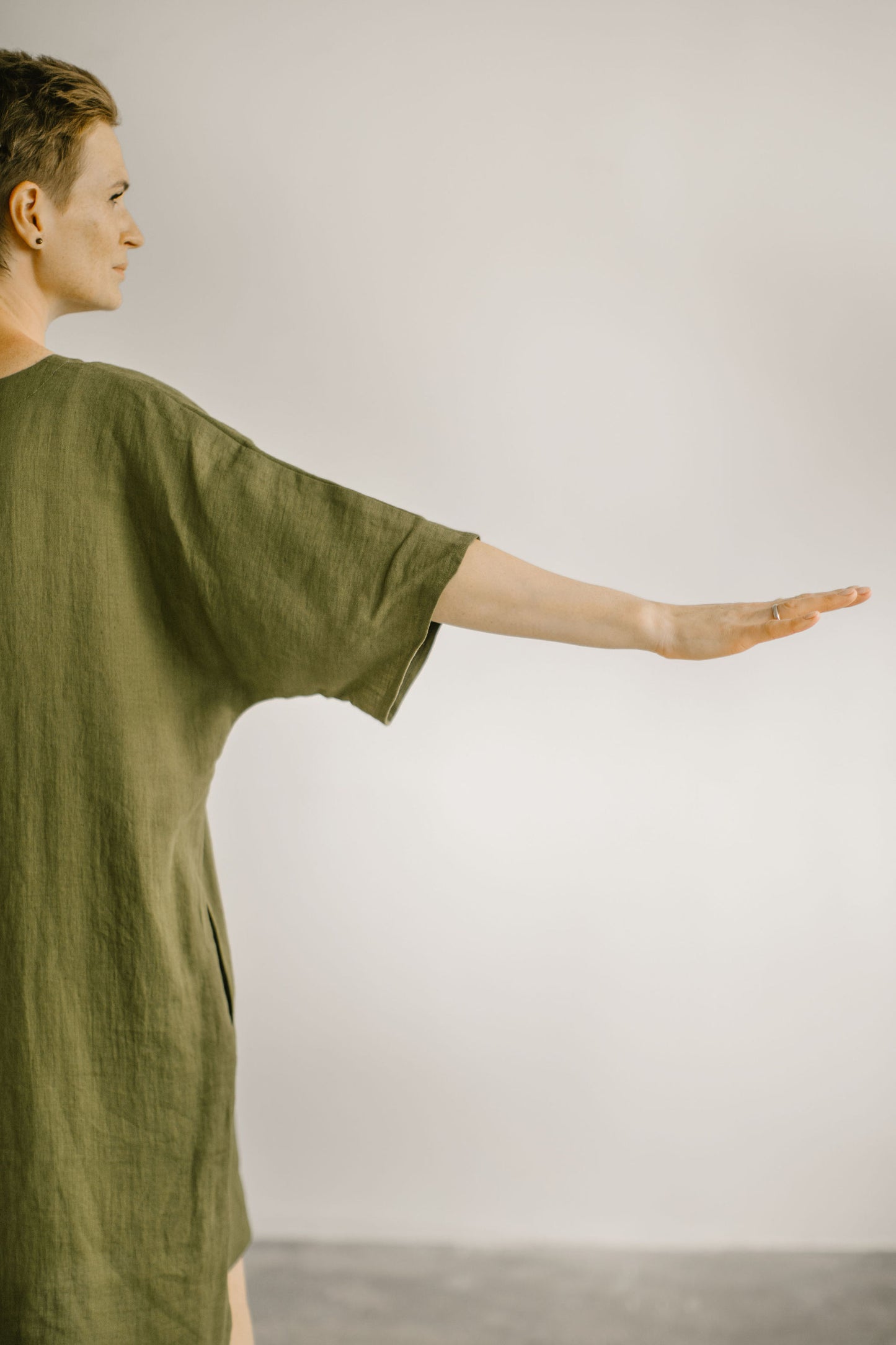Linen plus size dress with kimono sleeves BARBARA