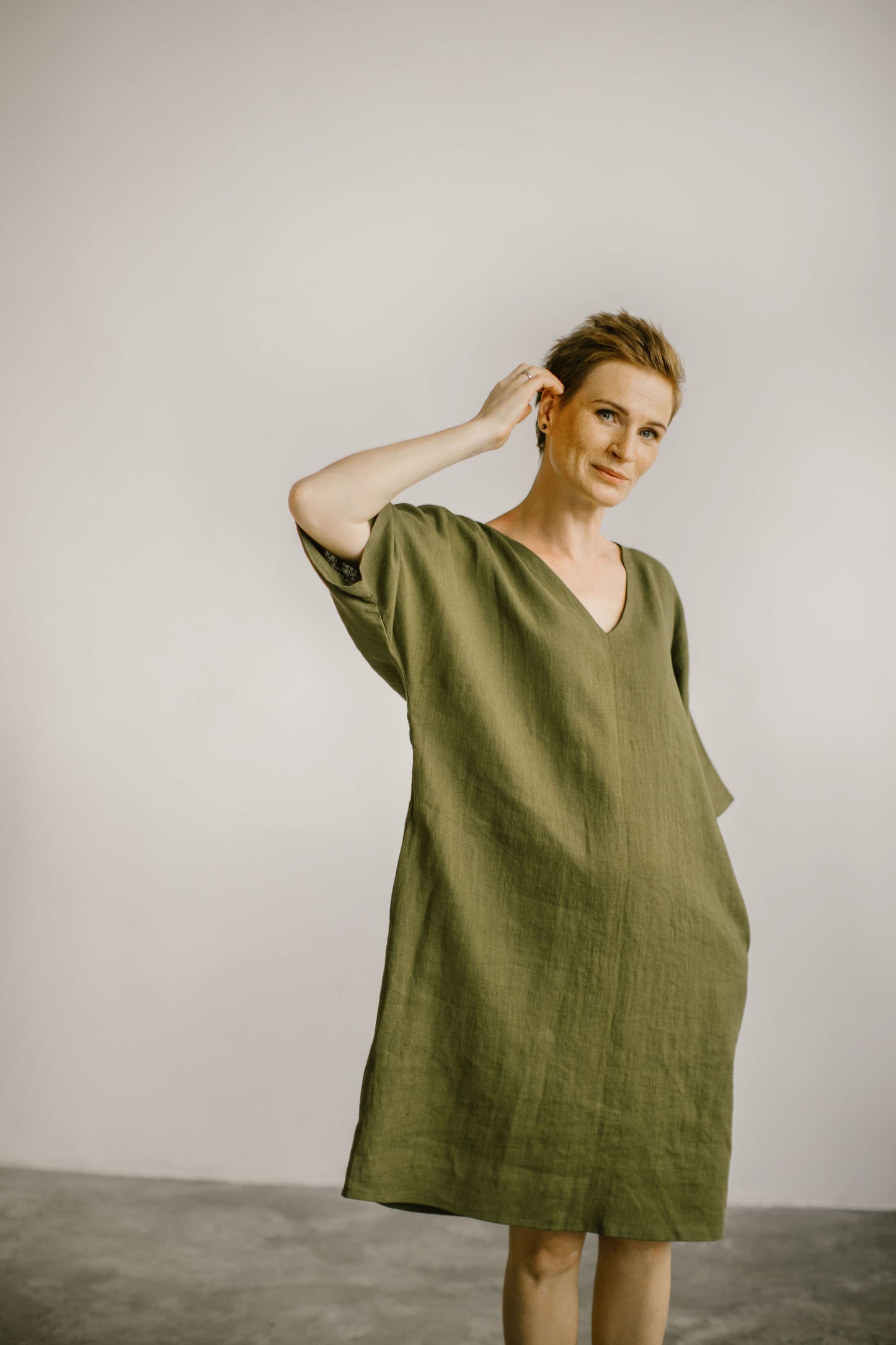 Linen plus size dress with kimono sleeves BARBARA