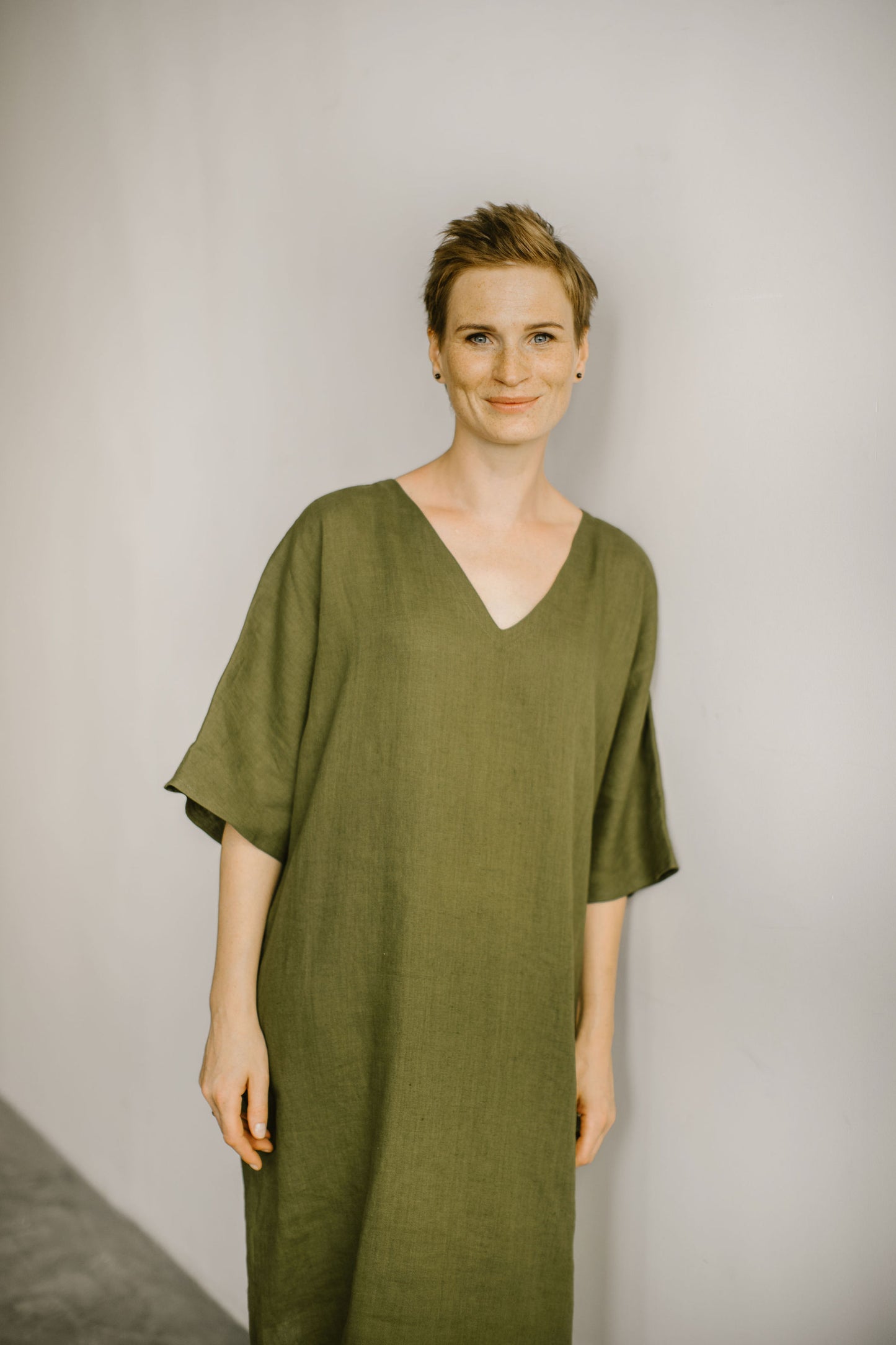 Linen plus size dress with kimono sleeves BARBARA