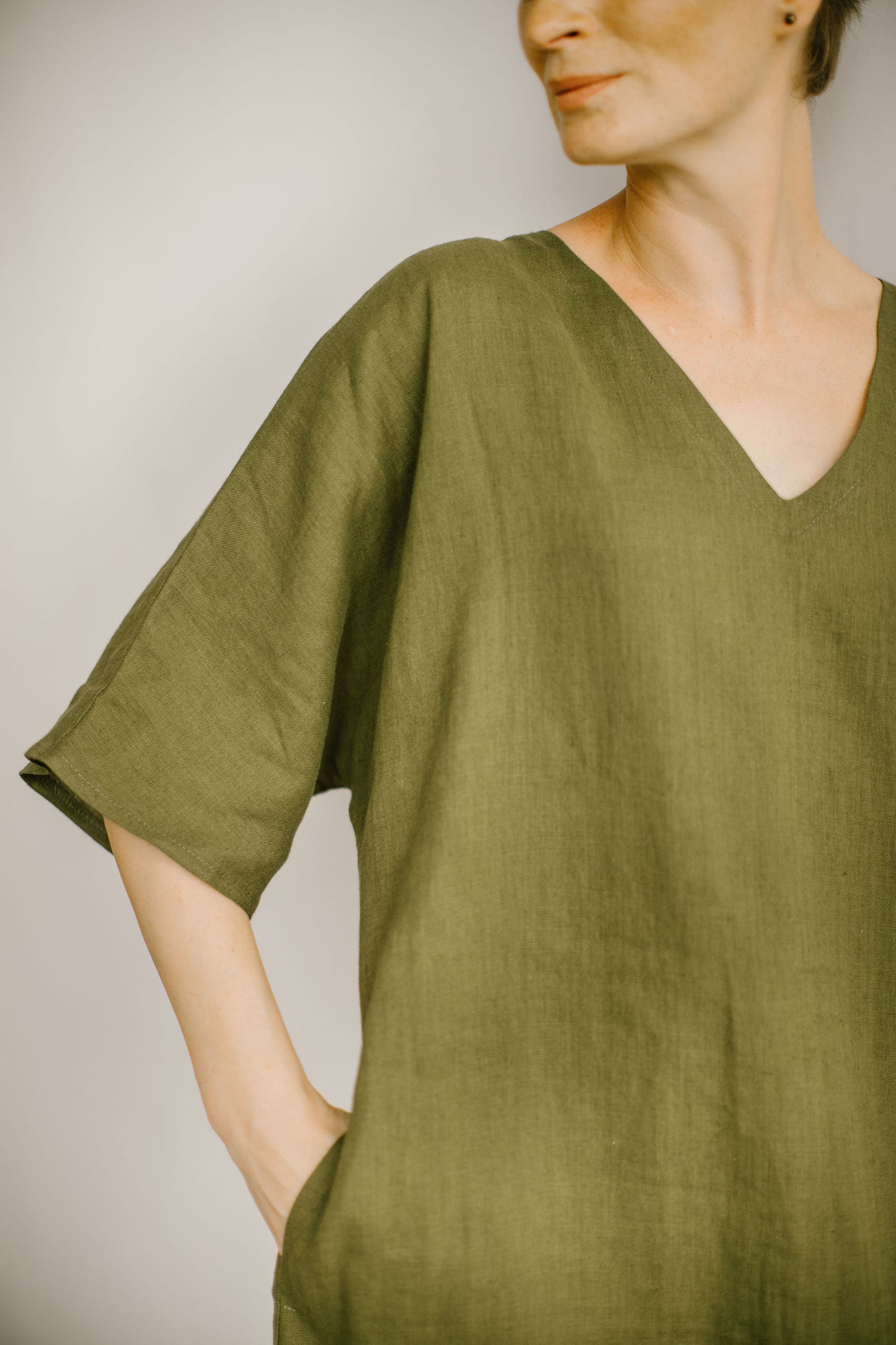 Linen plus size dress with kimono sleeves BARBARA