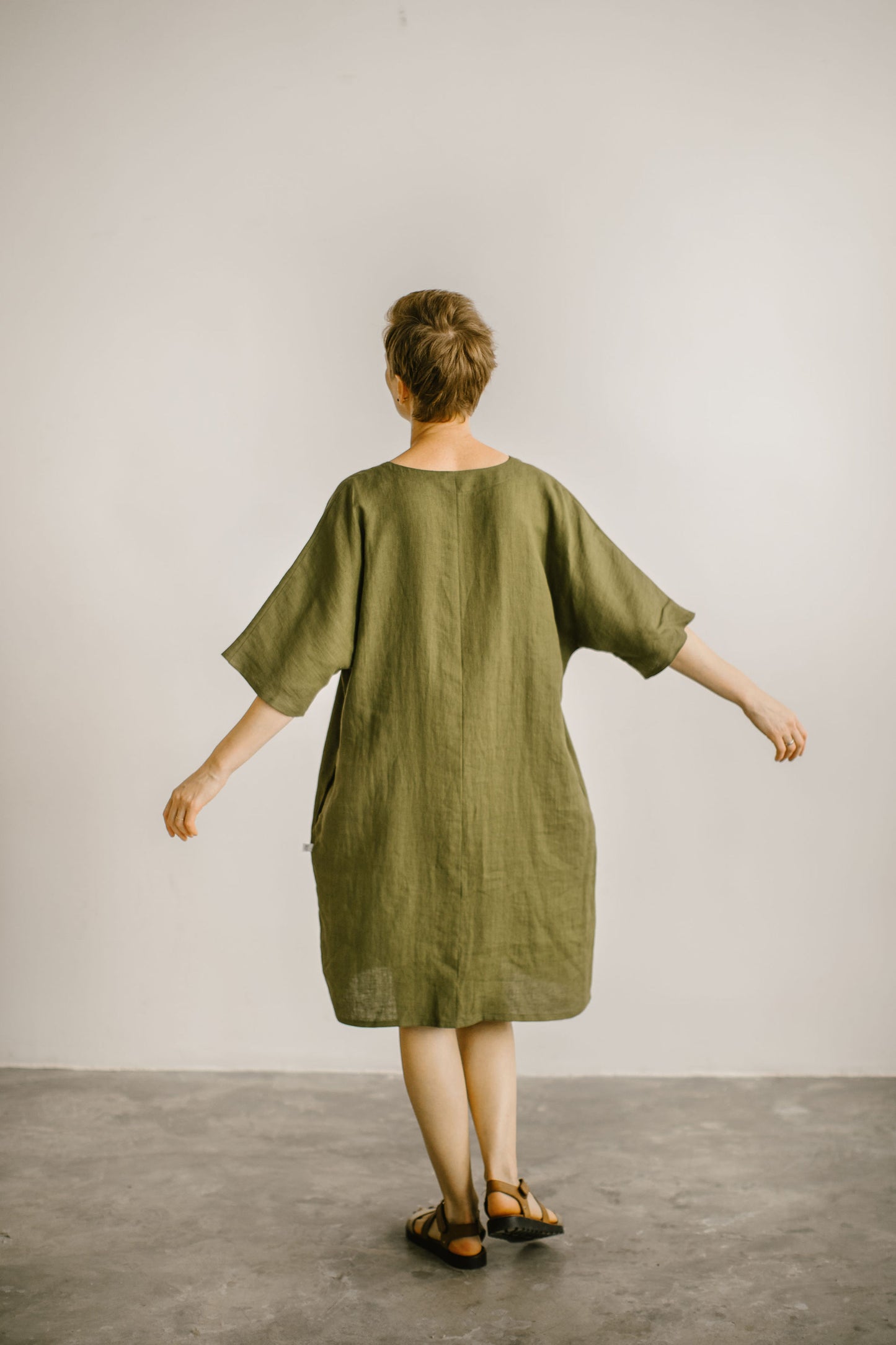 Linen plus size dress with kimono sleeves BARBARA