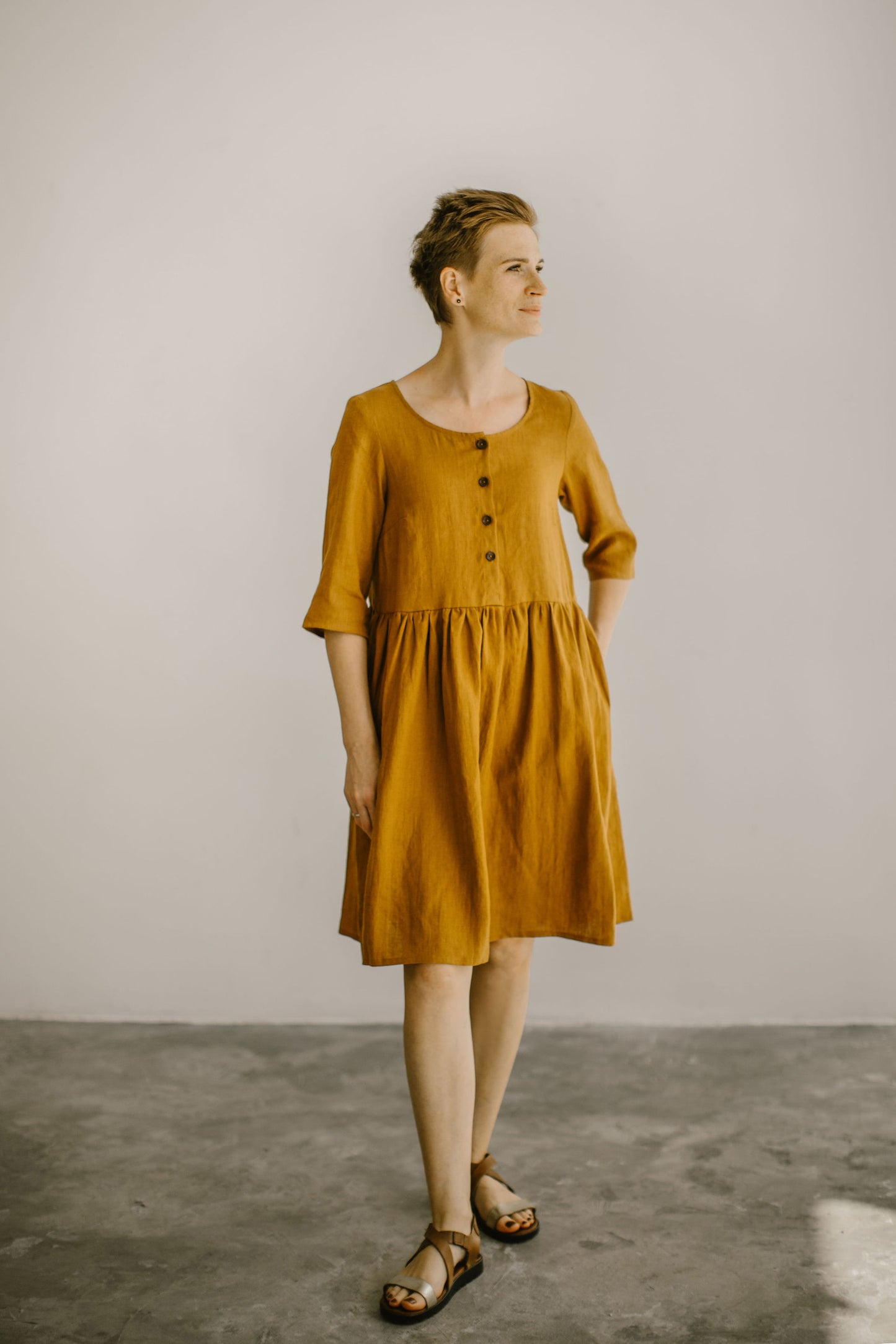 Linen button up midi dress JANET