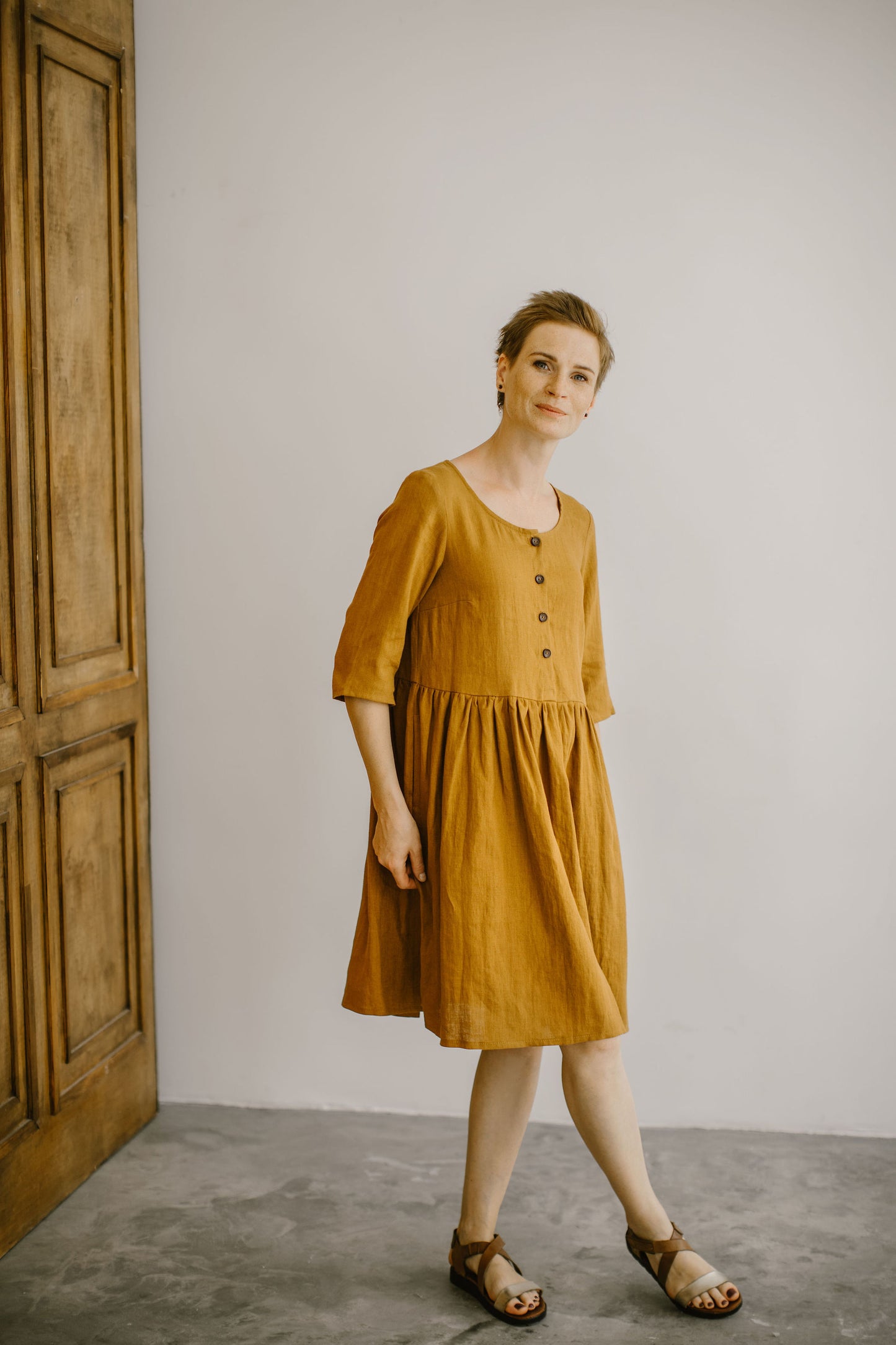Linen button up midi dress JANET