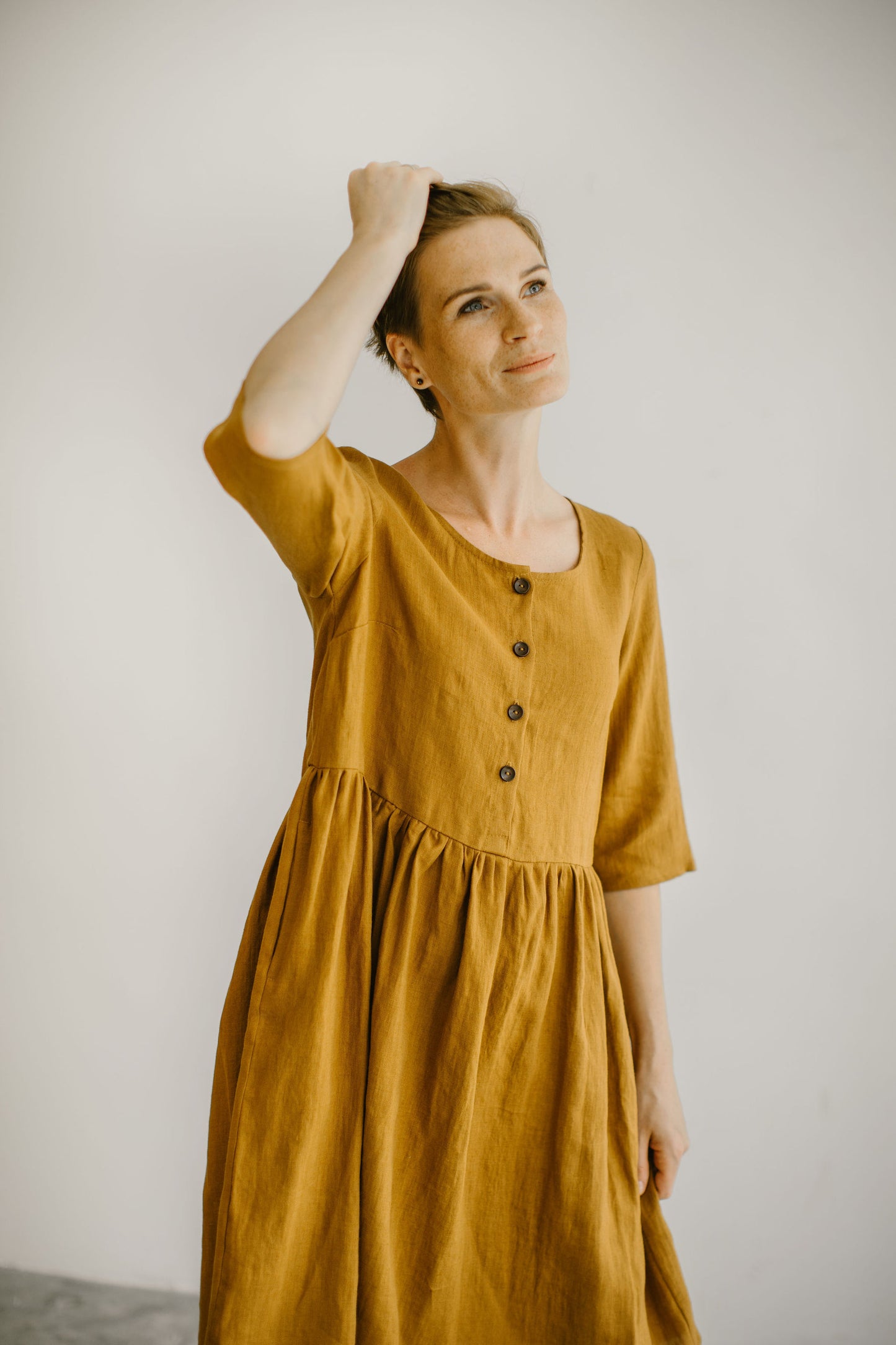 Linen button up midi dress JANET