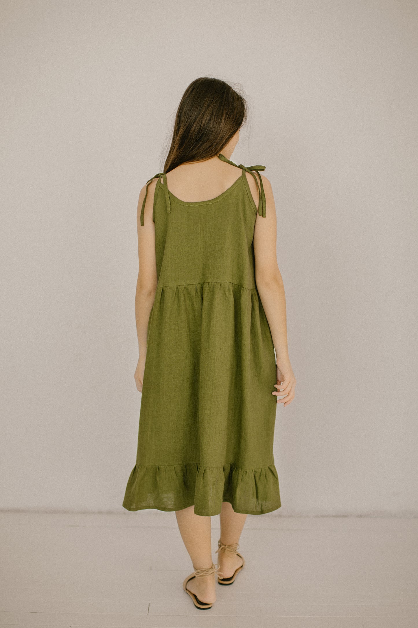 Linen midi dress with adjustable staps LINDA