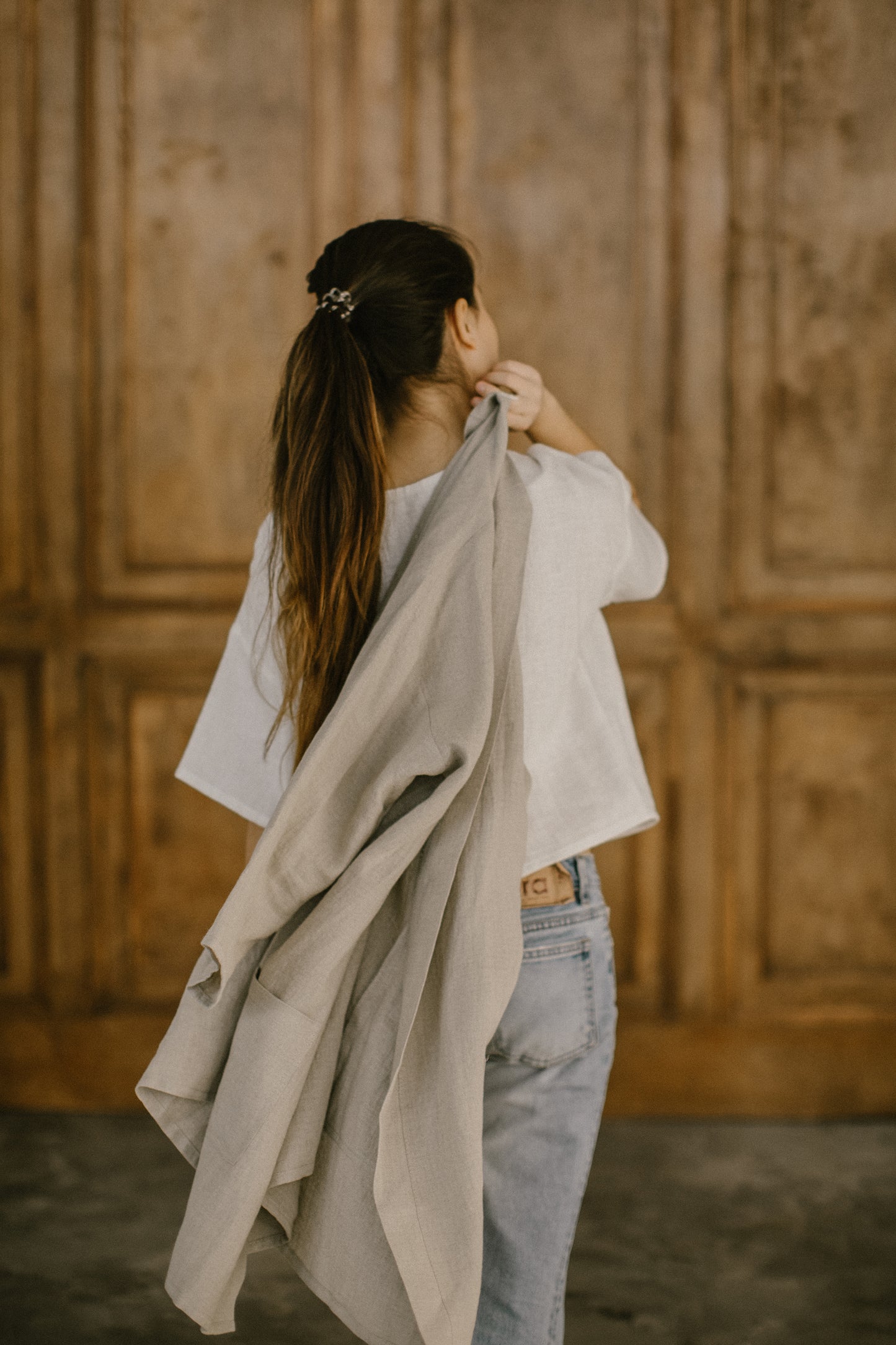 Linen kimono cardigan with long sleeves