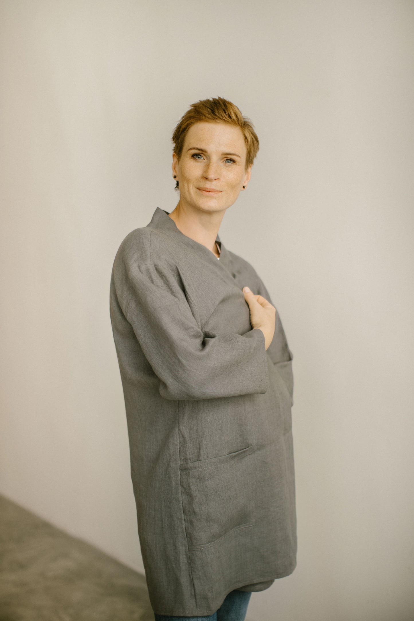 Linen kimono cardigan with long sleeves