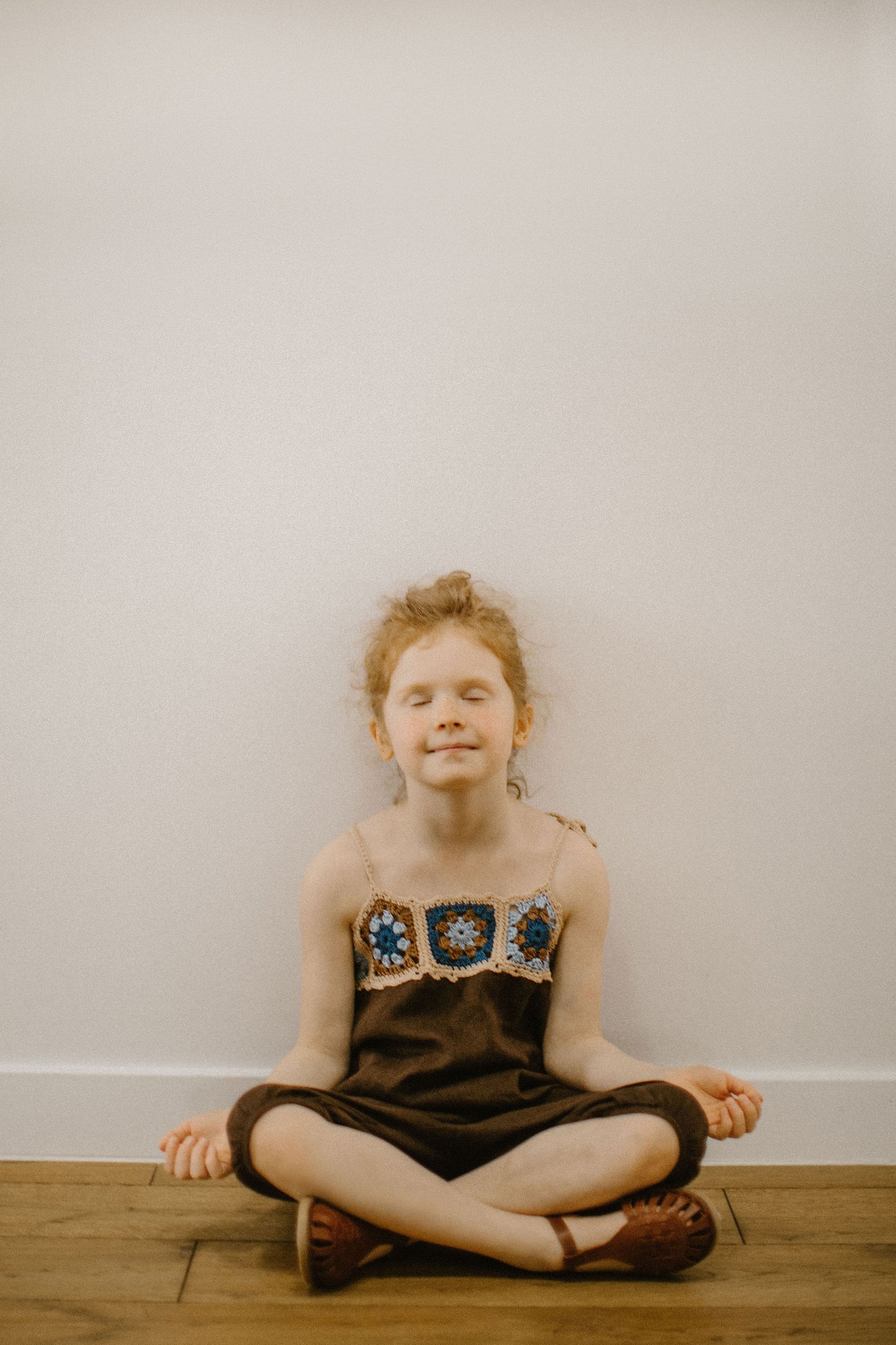 Toddler linen overalls with crochet decoration