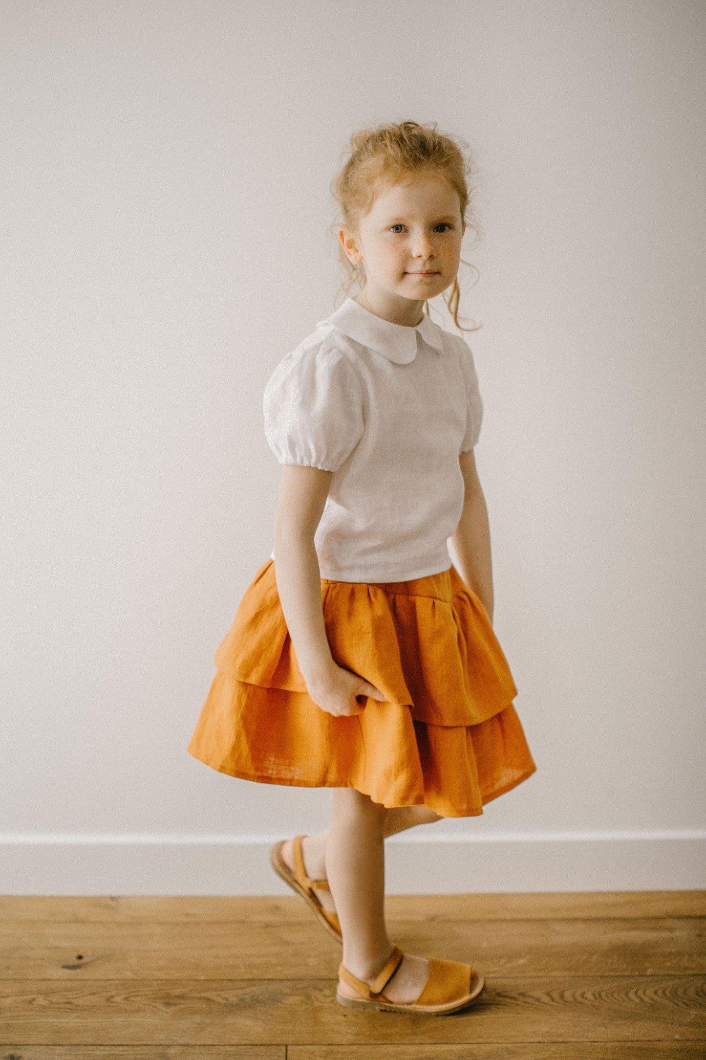 Washed and soft linen circle skirt for a baby girl or a toddler girl