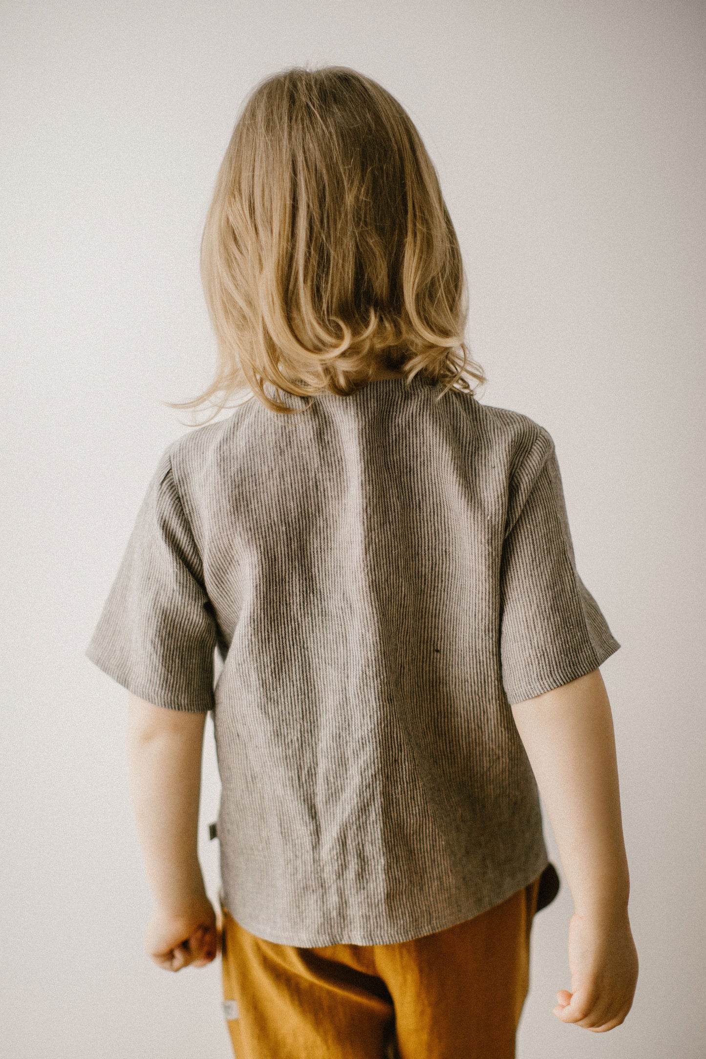 Breathable and comfy, 100% organic linen fabric shirt for toddler boys.