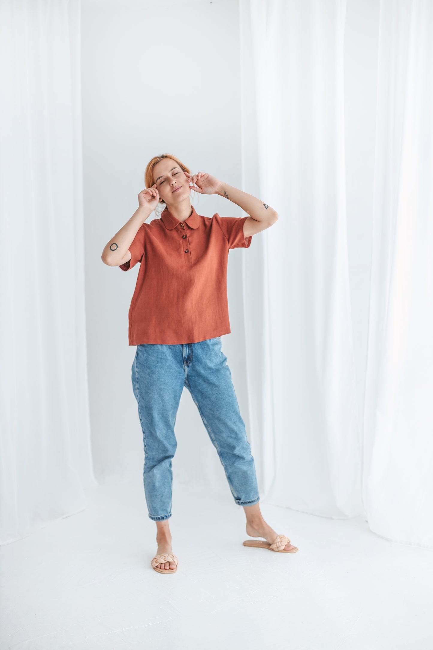 Classic short sleeves linen top CANDY