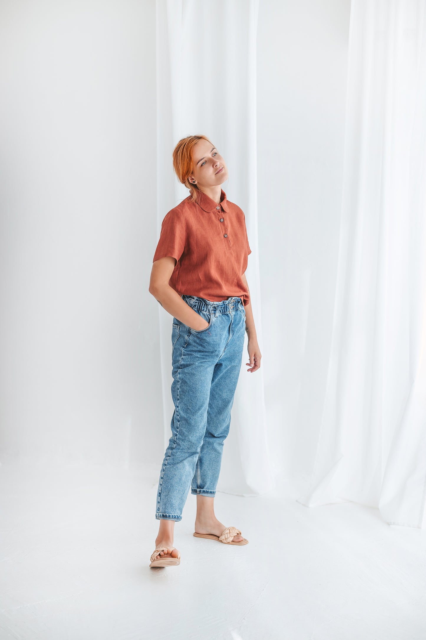 Classic short sleeves linen top CANDY