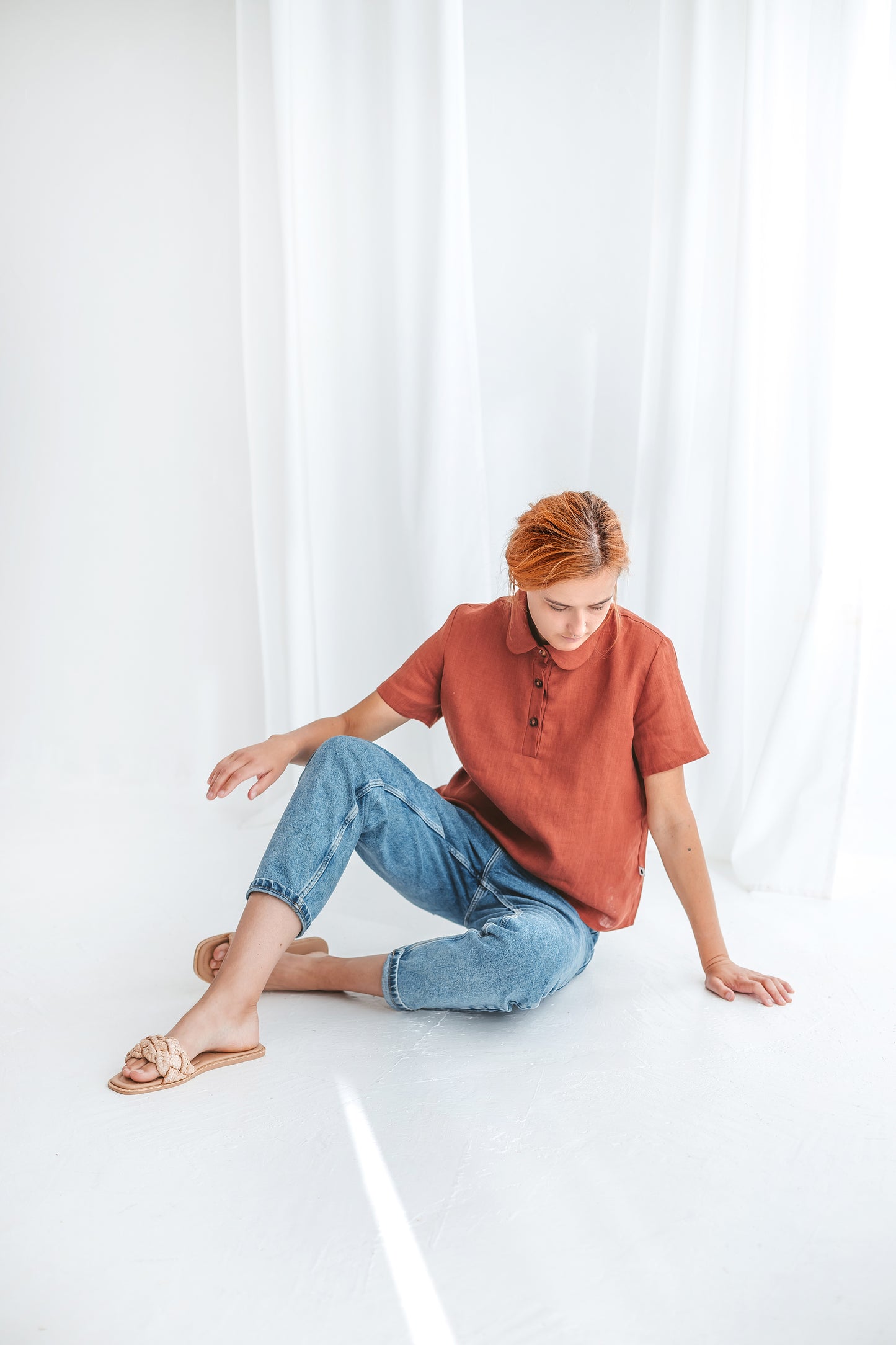 Classic short sleeves linen top CANDY