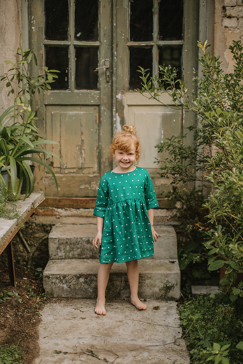 Girls summer linen dress, size 110/READY TO SHIP