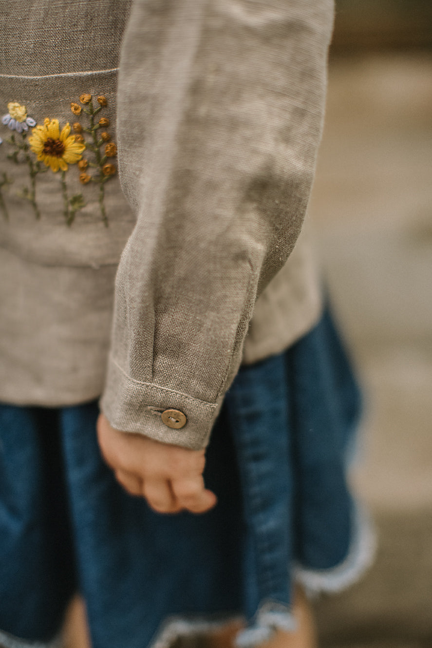 Girls long sleeves linen top