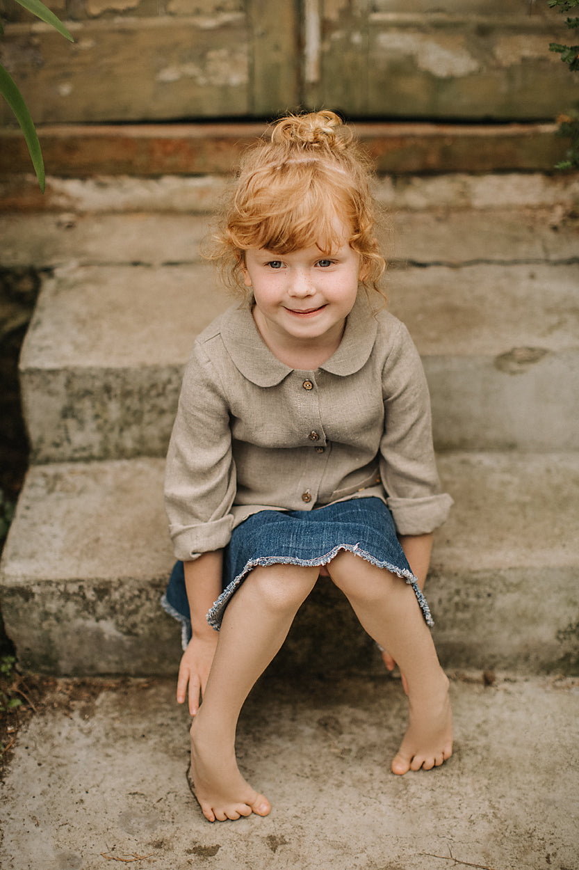 Girls long sleeves linen top