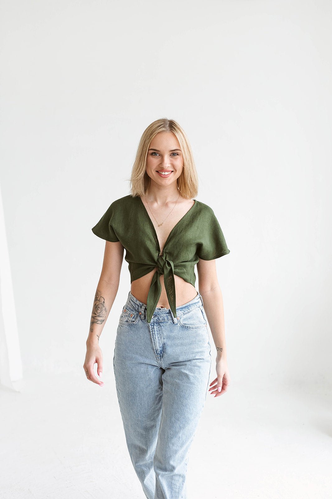 Linen tie front top RUBY