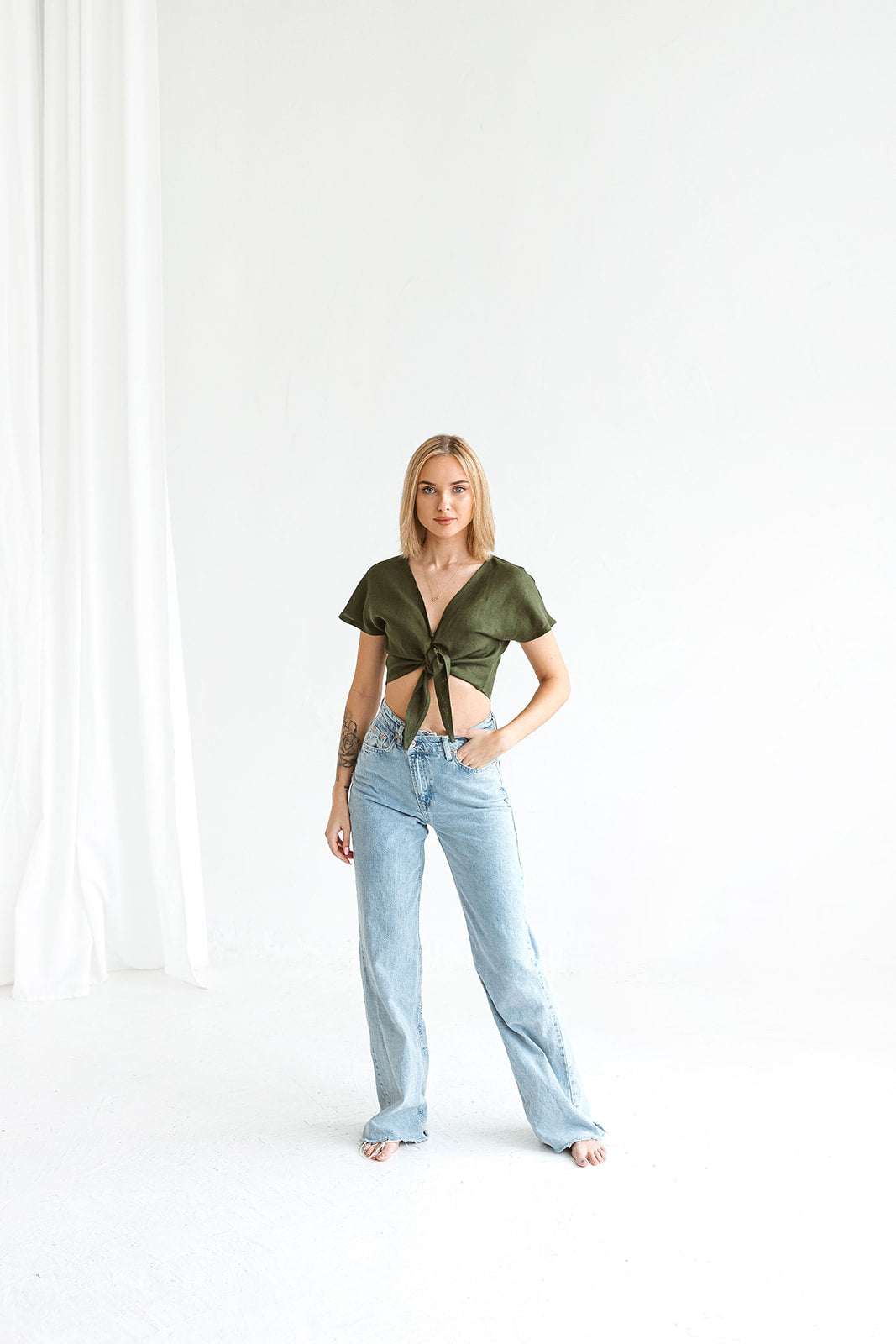 Linen tie front top RUBY