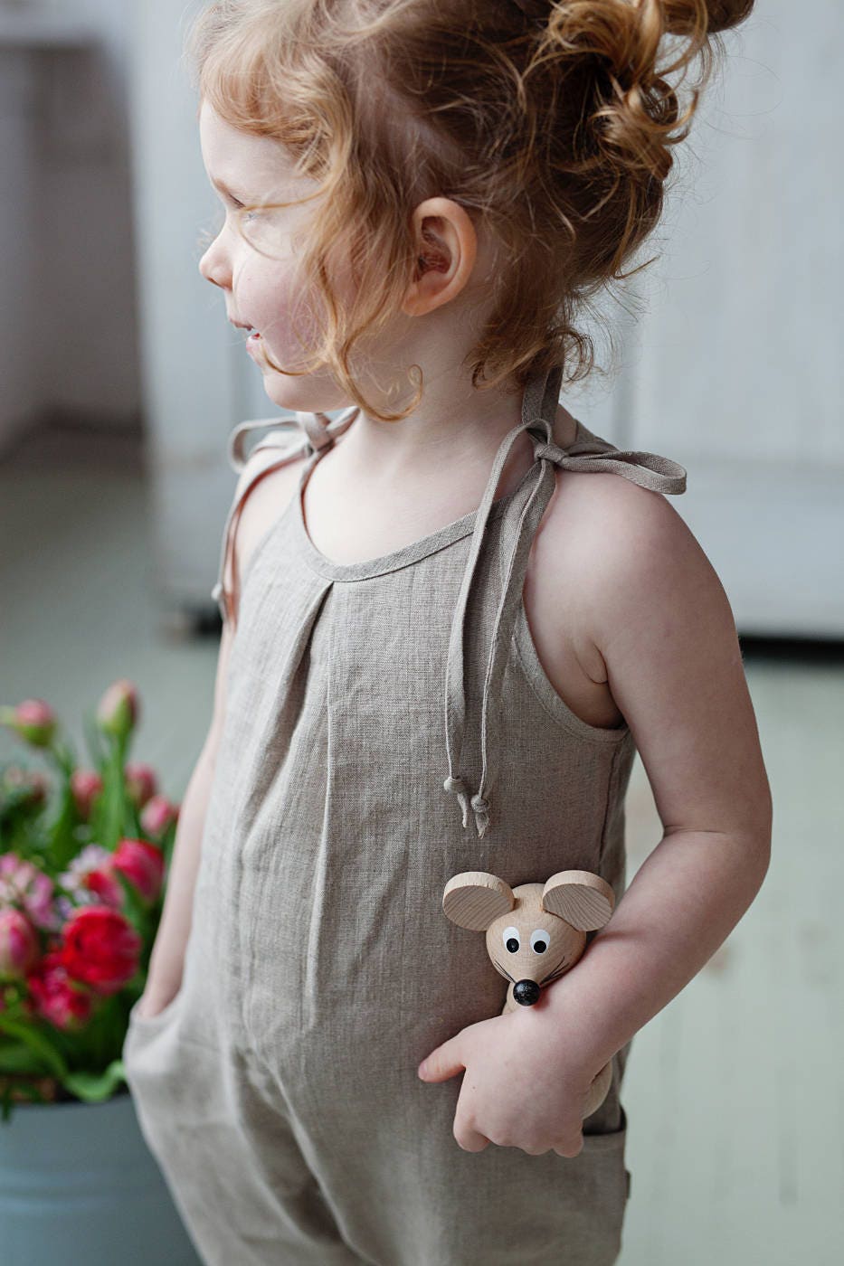 Linen baby girls overalls
