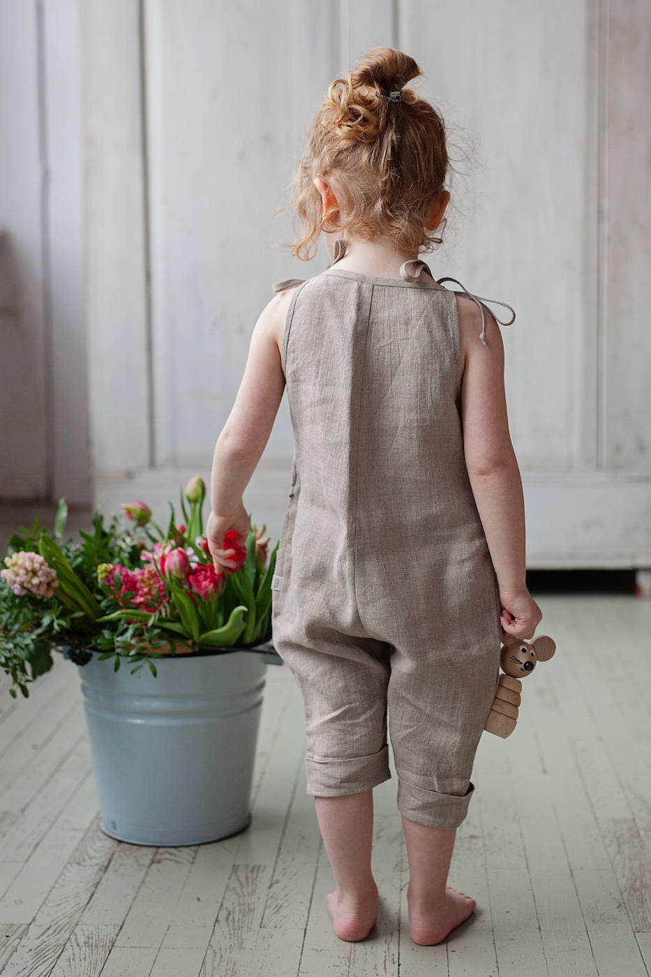 Linen baby girls overalls