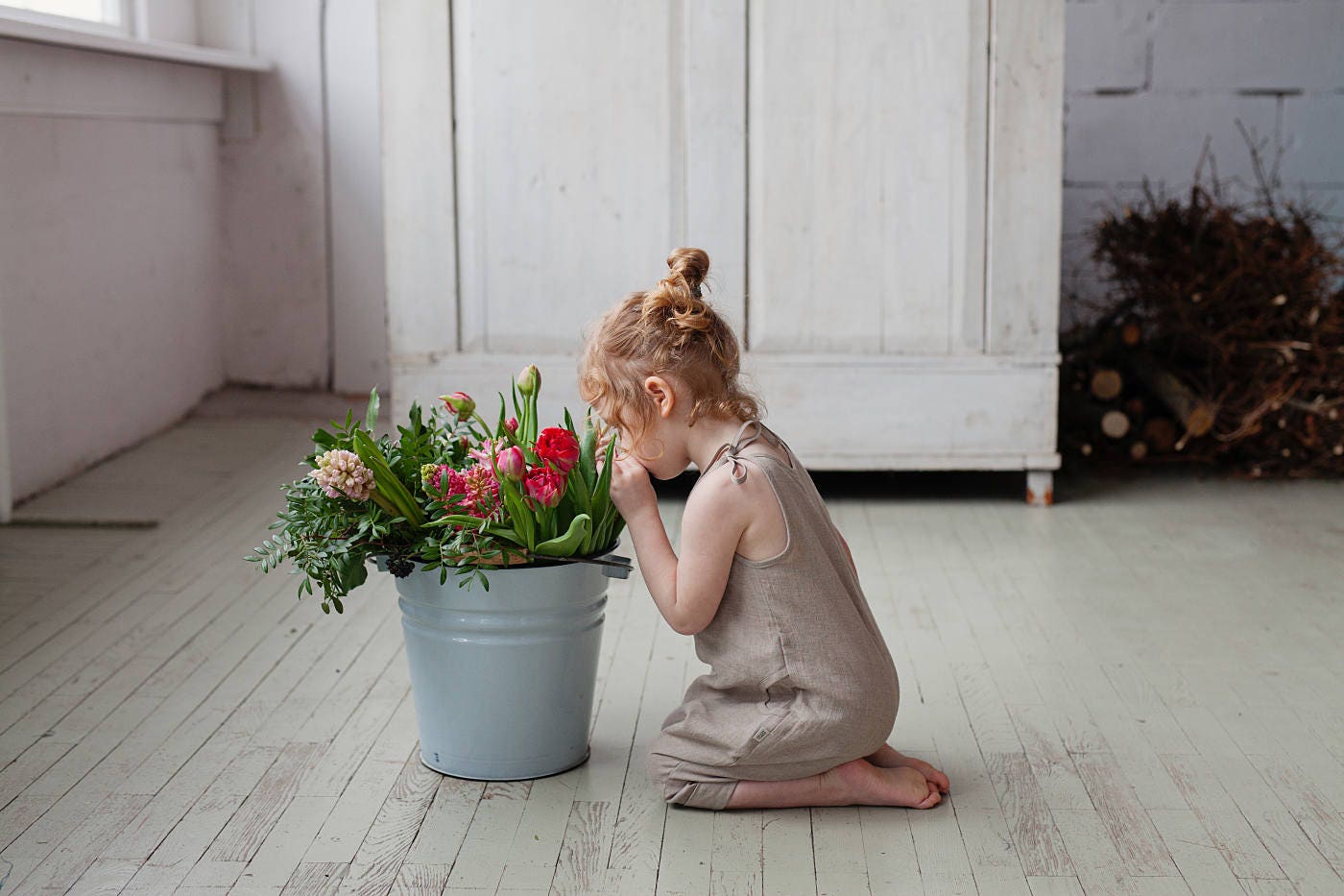 Linen baby girls overalls