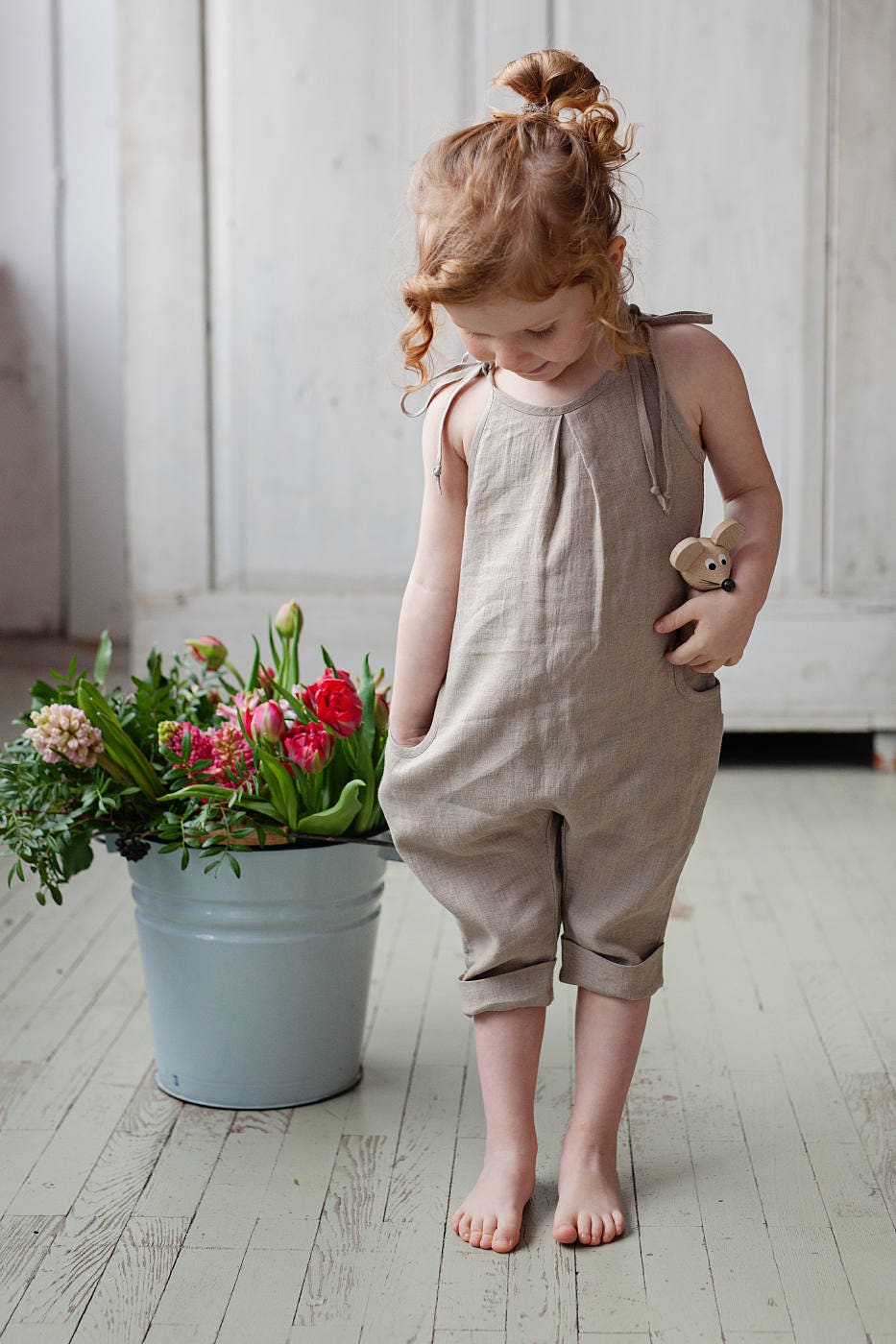 Linen baby girls overalls