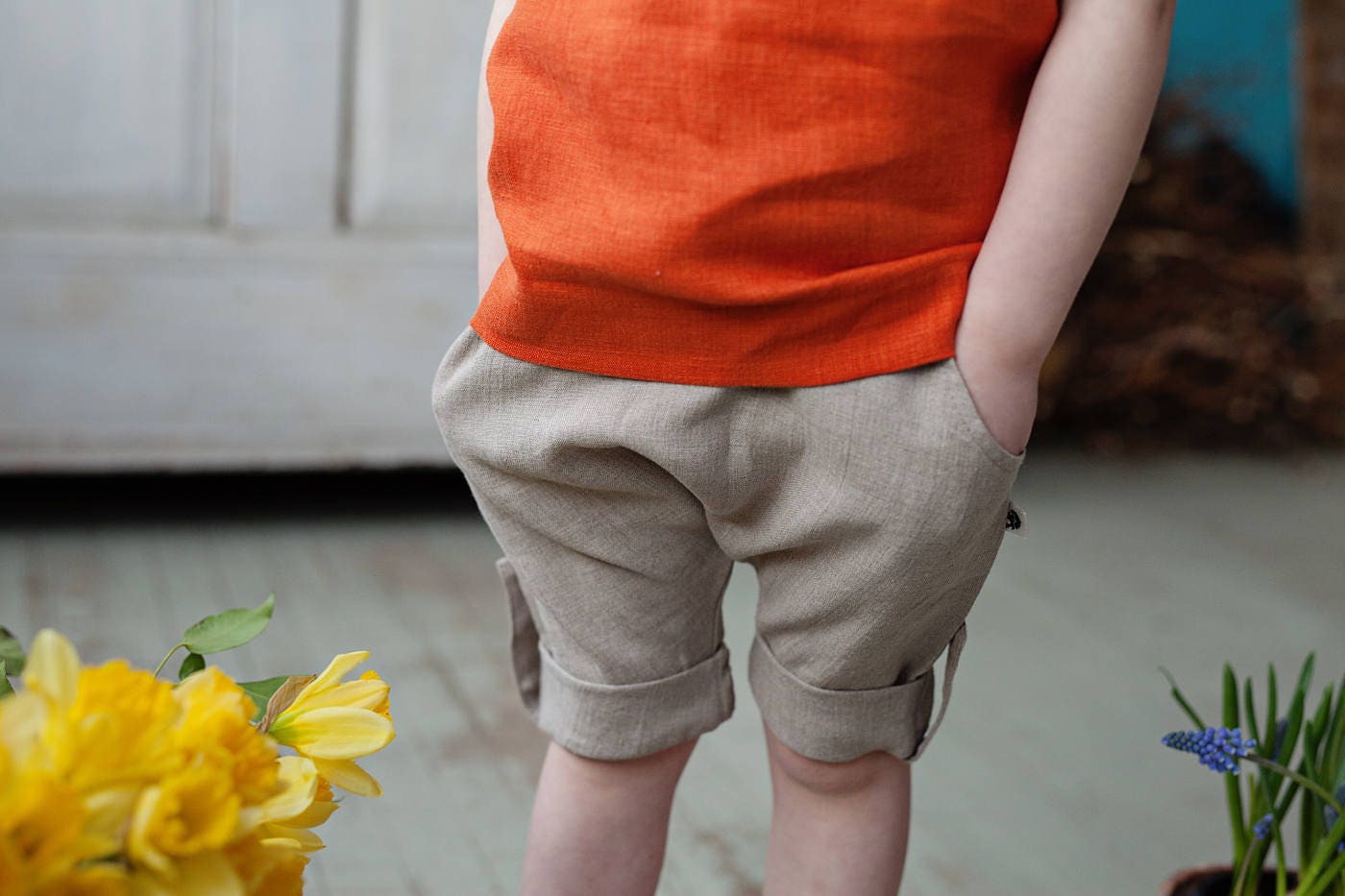 Linen harem shorts for kids