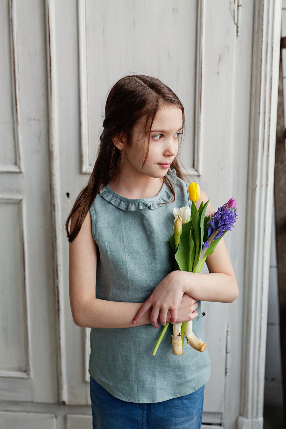 Pure linen sleeveless summer top for girls