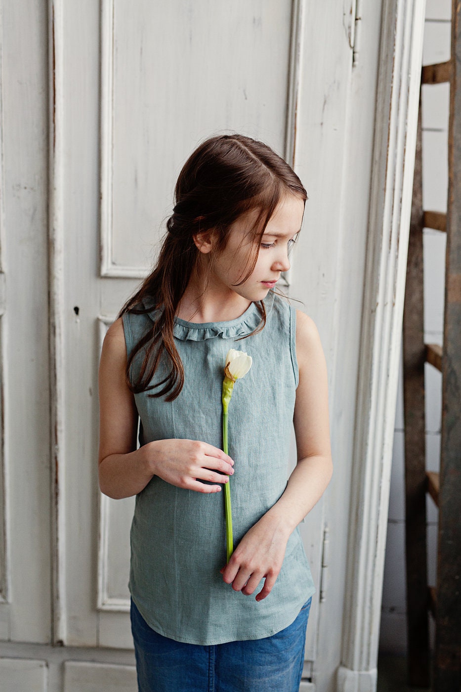 Pure linen sleeveless summer top for girls