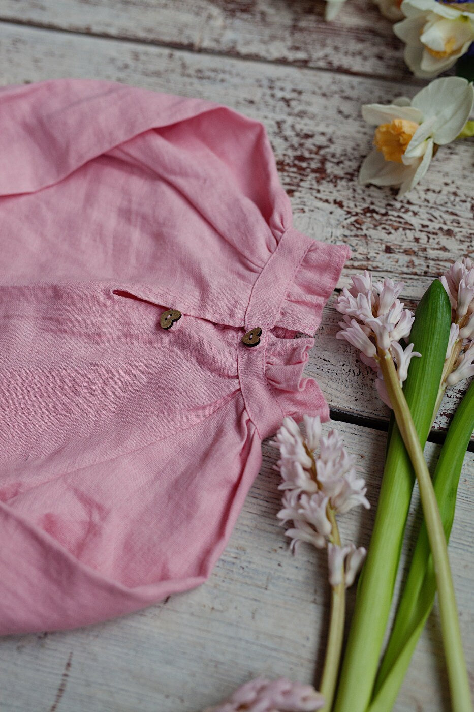 Long sleeve linen dress for baby girl, size 110 / READY TO SHIP