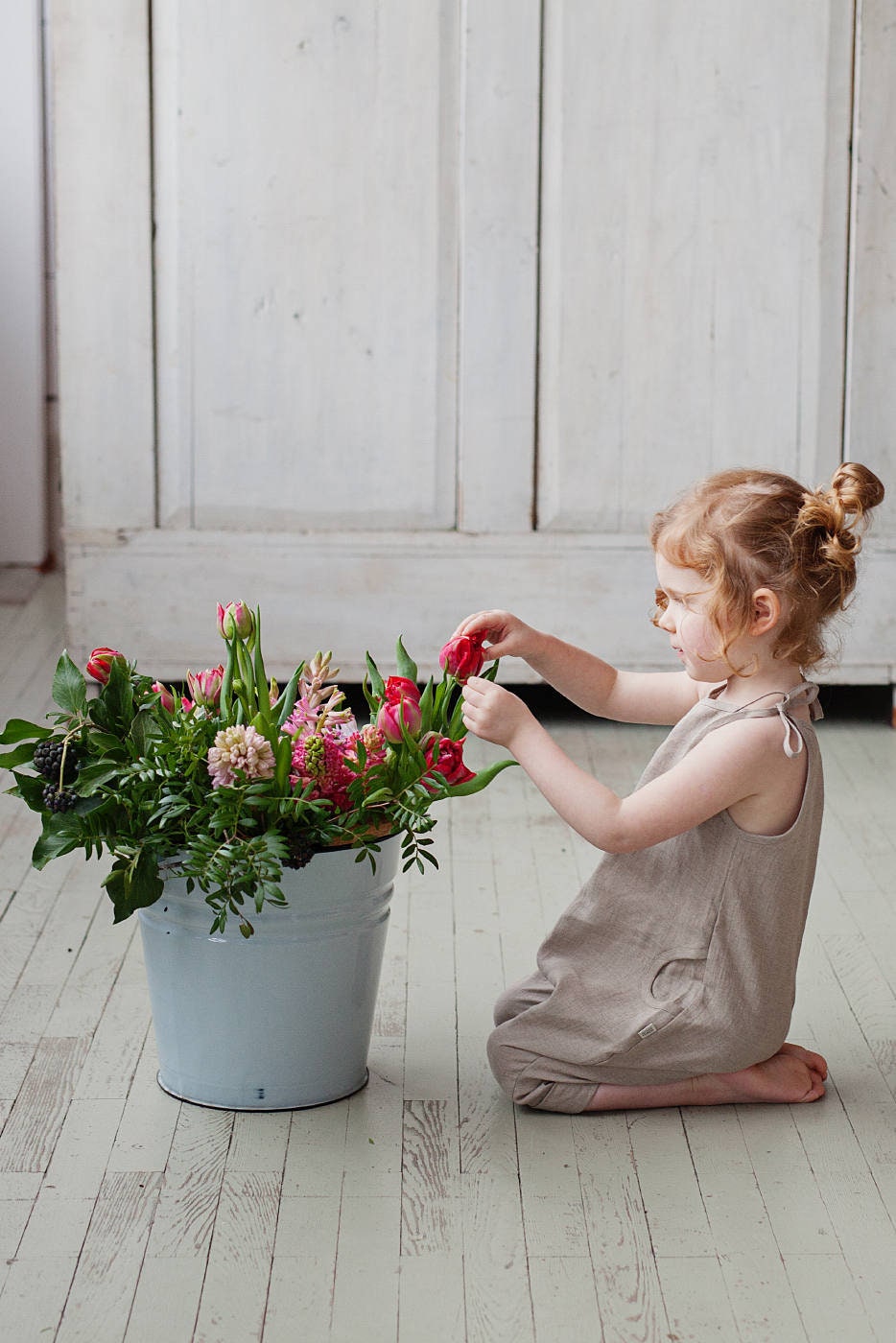 Linen baby girls overalls