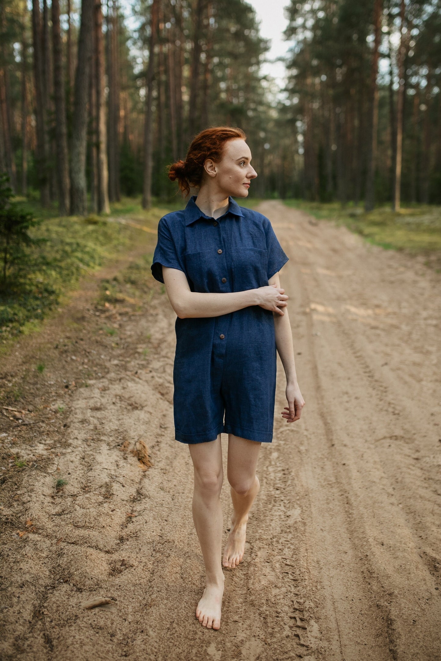 Linen jumpsuit with pockets CARLA, size 36/READY TO SHIP