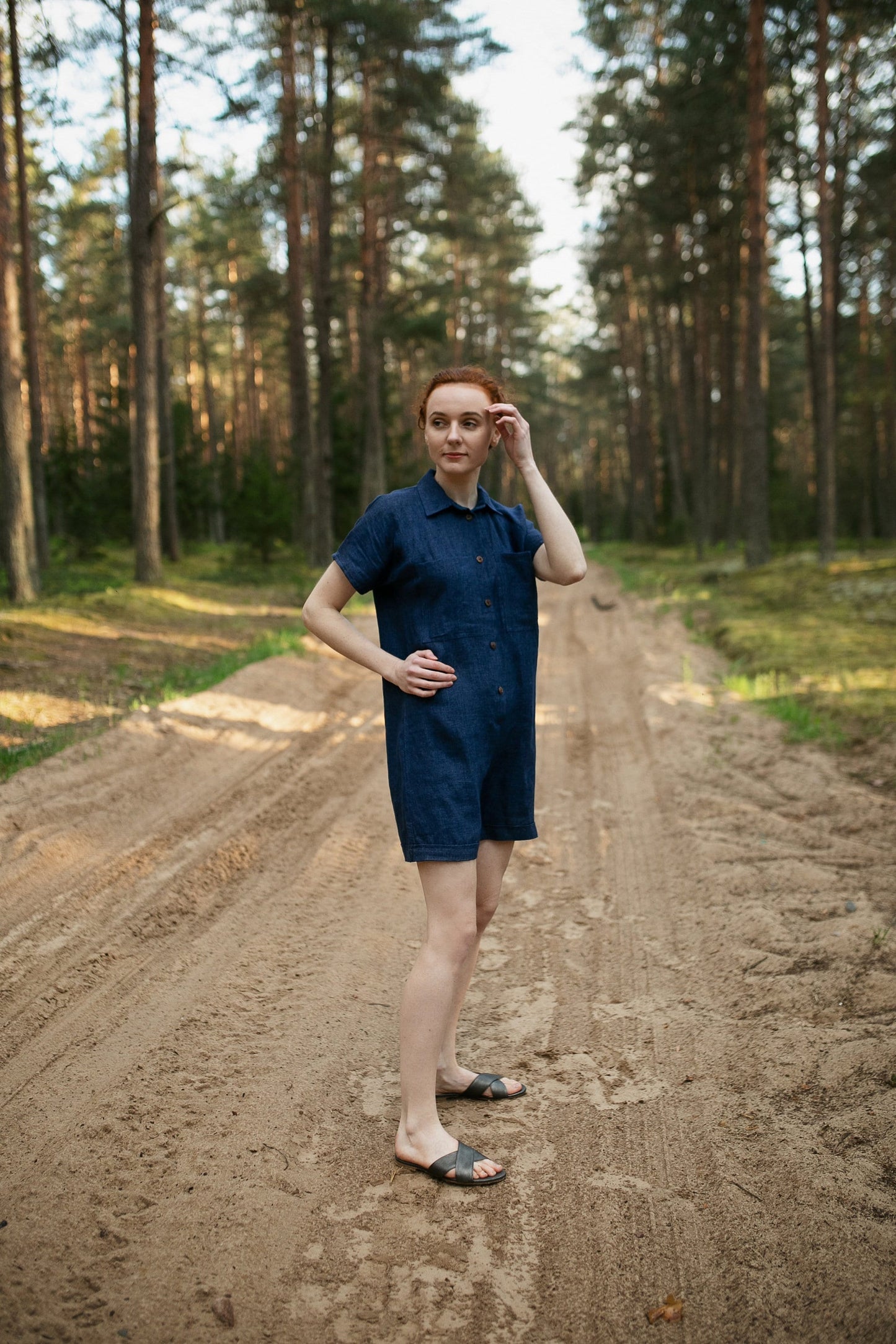 Linen jumpsuit with pockets CARLA, size 36/READY TO SHIP