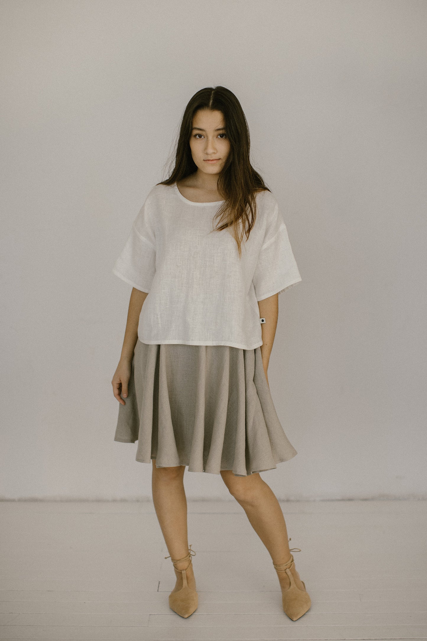Pleated linen midi skirt AGNES