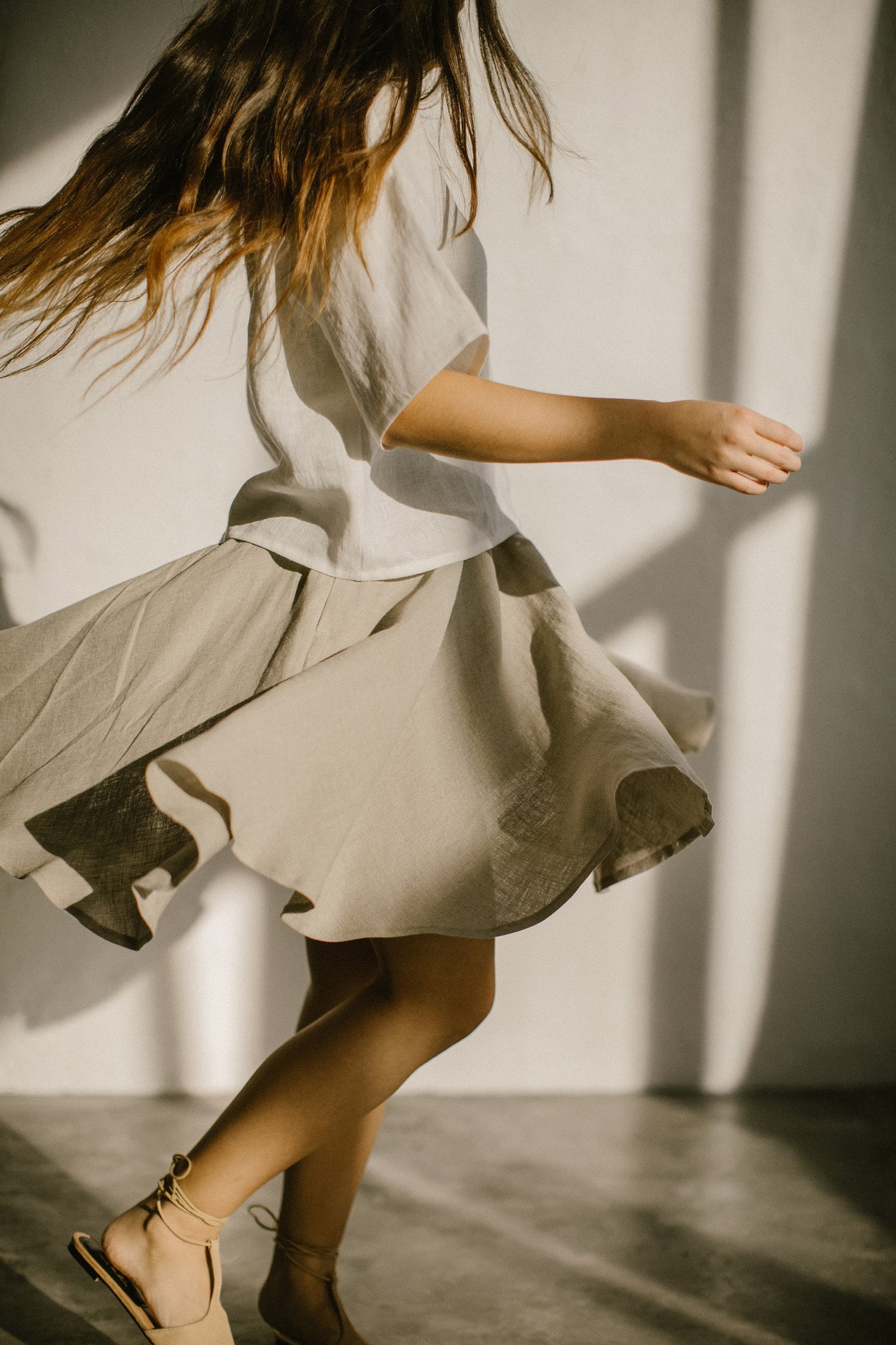 Pleated linen midi skirt AGNES