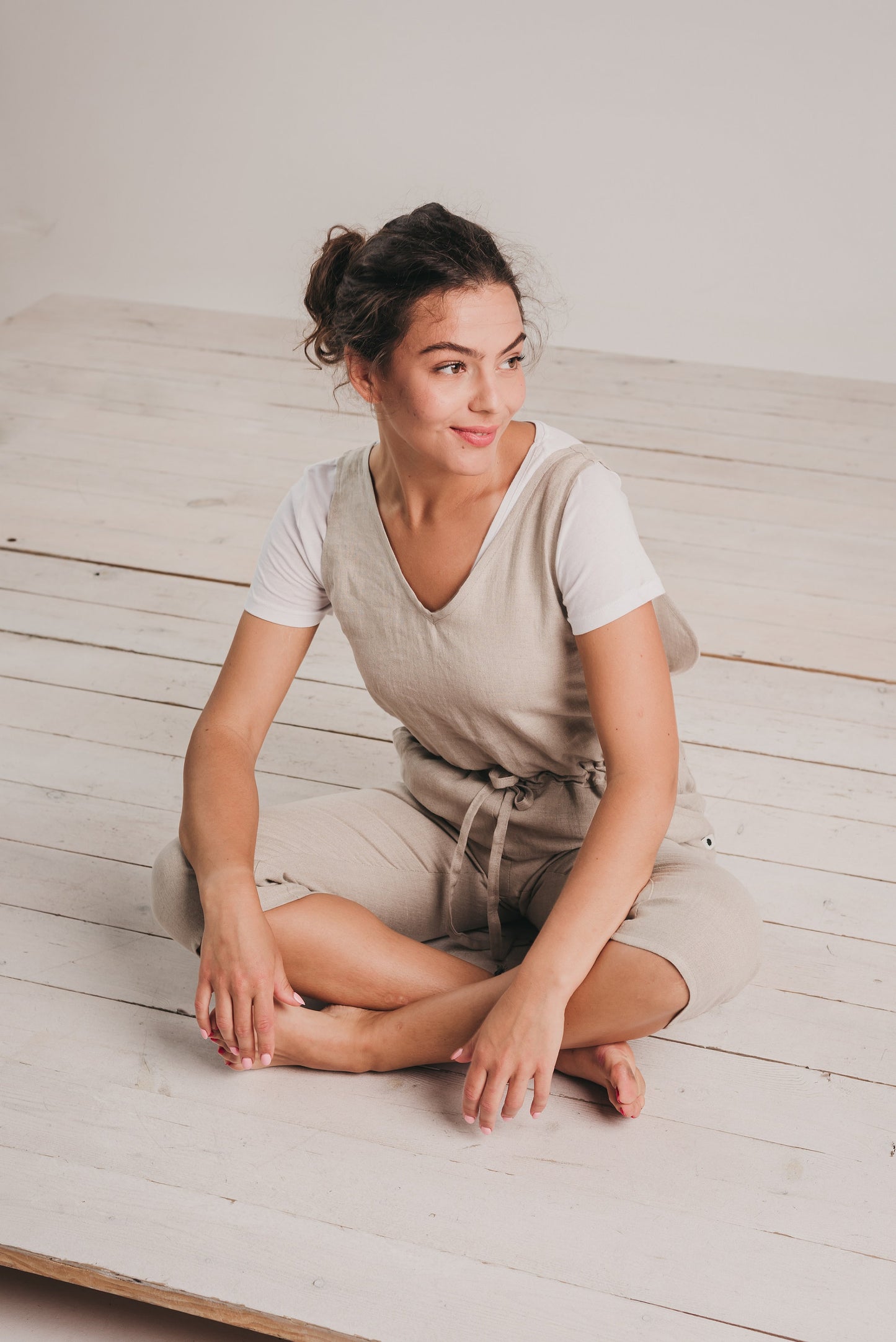 Linen V-neck jumpsuit FRIDA, size 36/READY TO SHIP