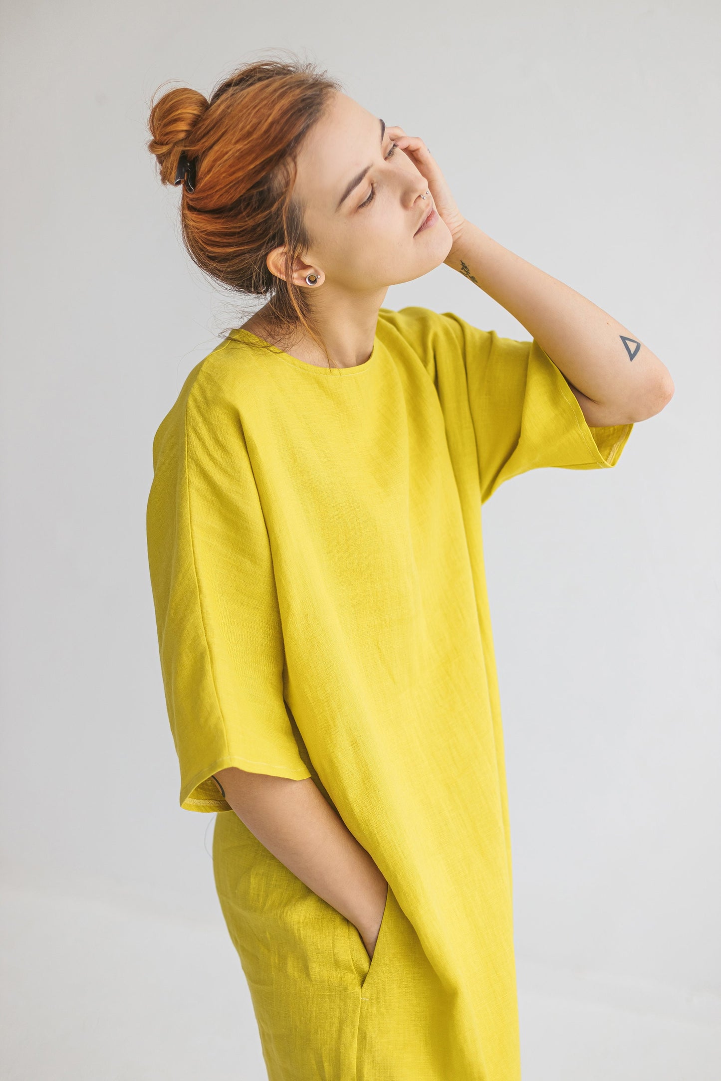 Casual loose linen dress with belt RITA