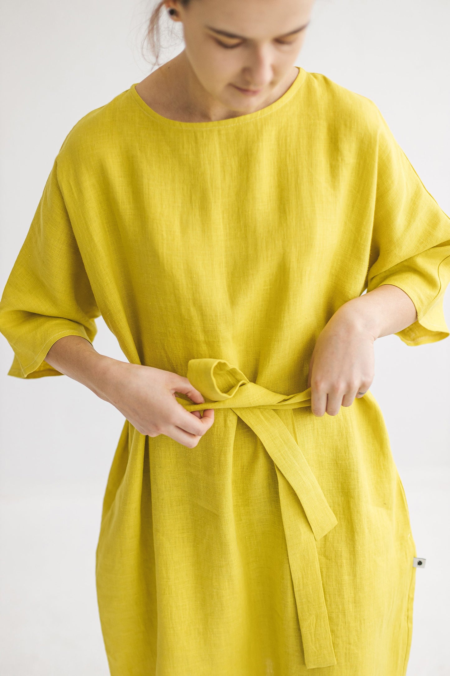 Casual loose linen dress with belt RITA