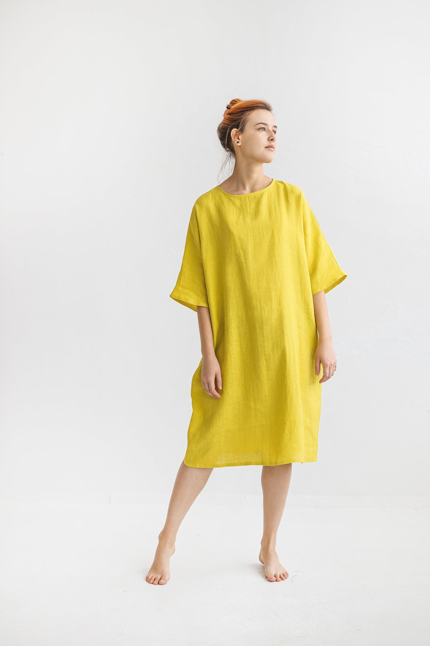 Casual loose linen dress with belt RITA