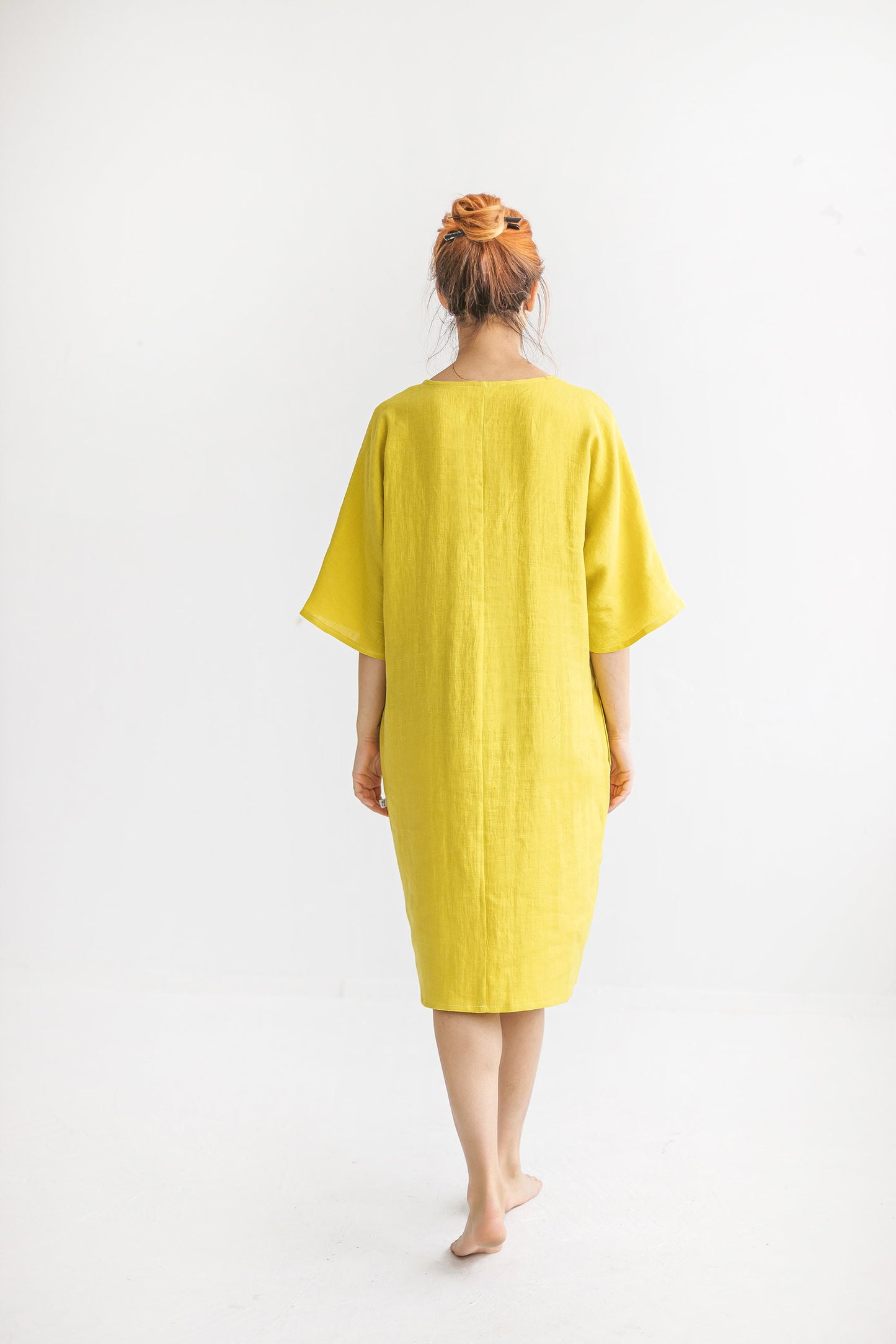 Casual loose linen dress with belt RITA