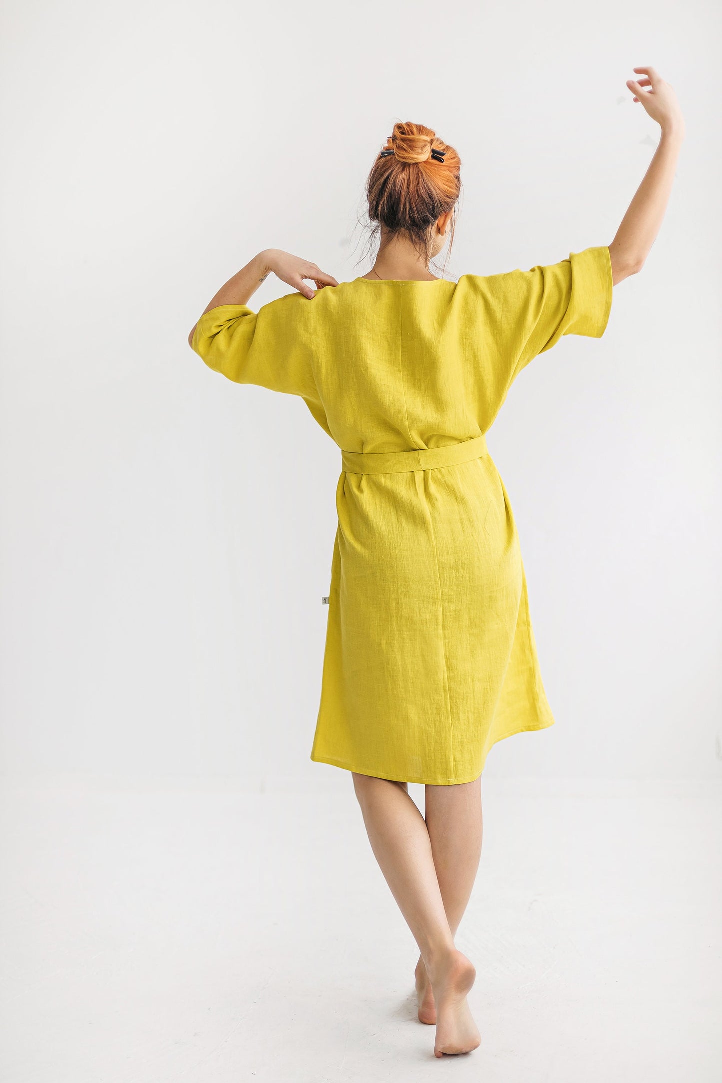 Casual loose linen dress with belt RITA