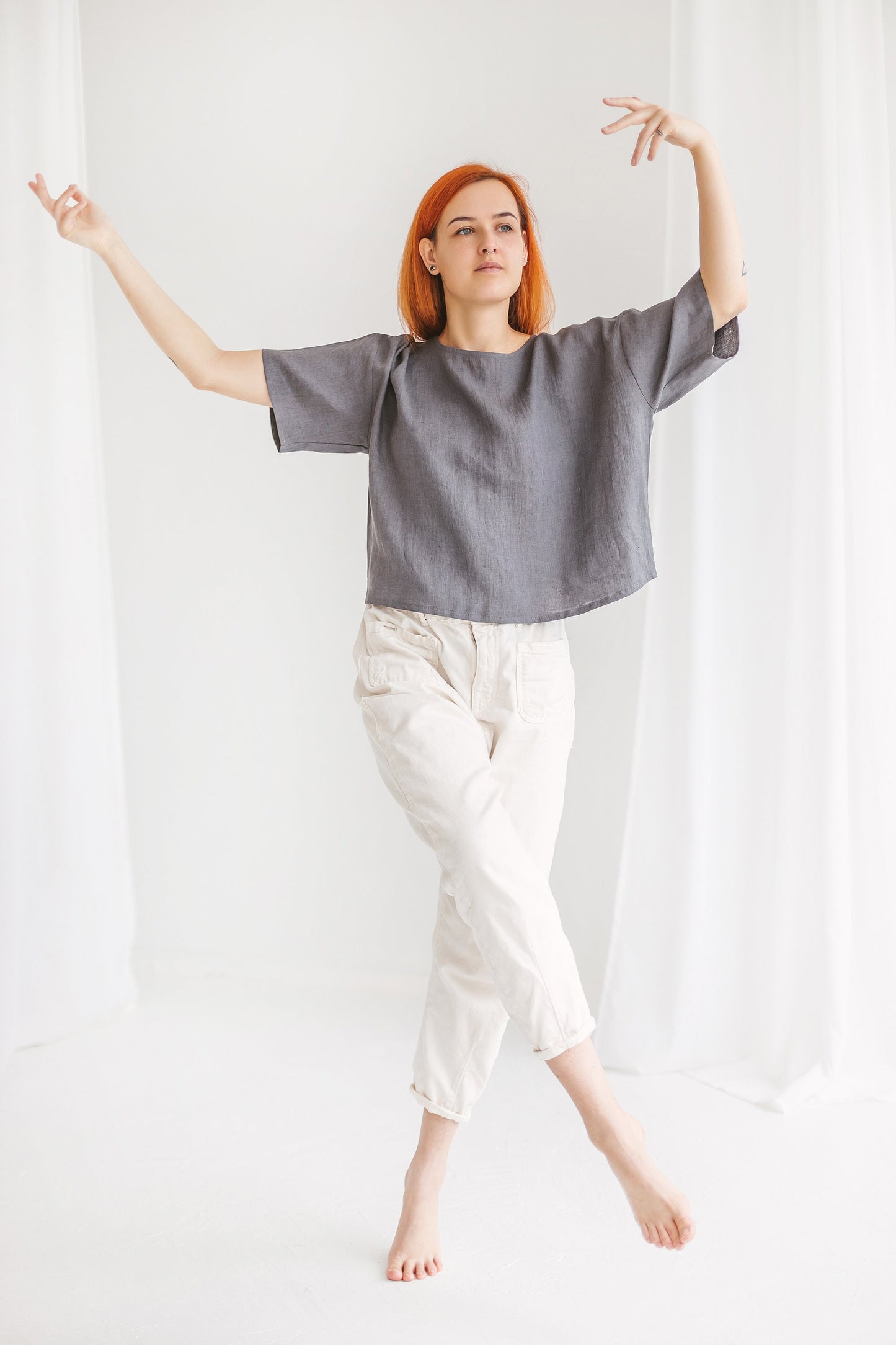 Organic linen crop top ERIKA, size 38/READY TO SHIP