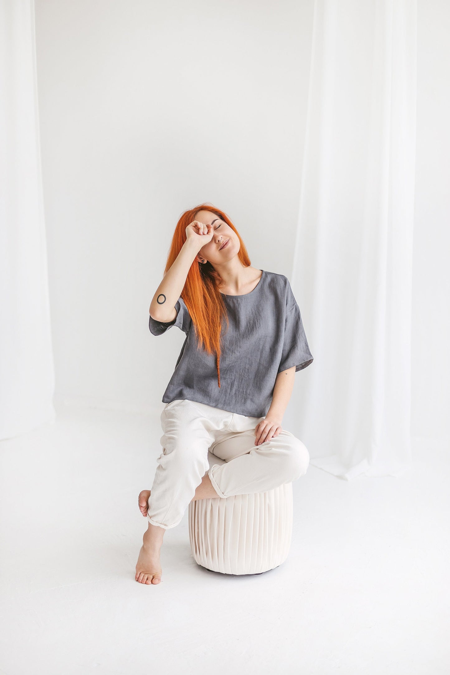 Organic linen crop top ERIKA, size 38/READY TO SHIP