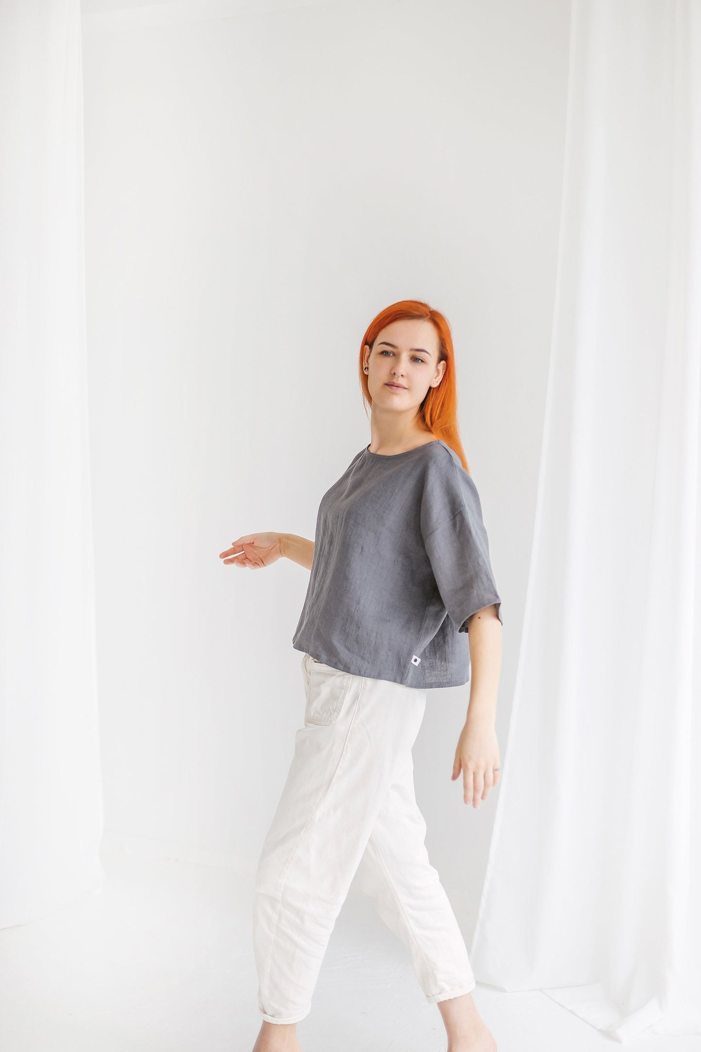 Organic linen crop top ERIKA, size 38/READY TO SHIP