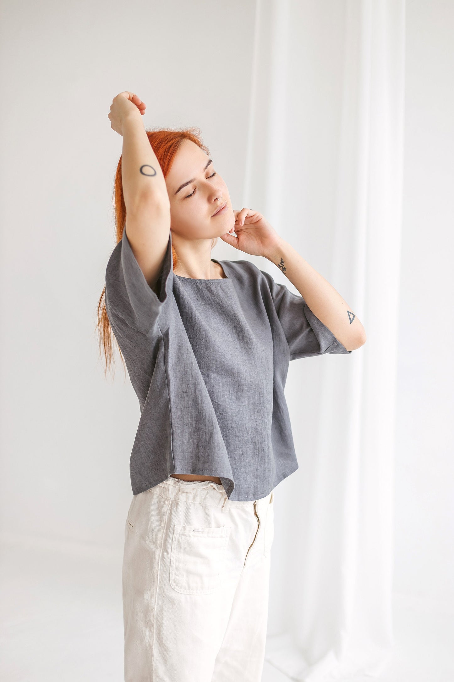 Organic linen crop top ERIKA, size 38/READY TO SHIP