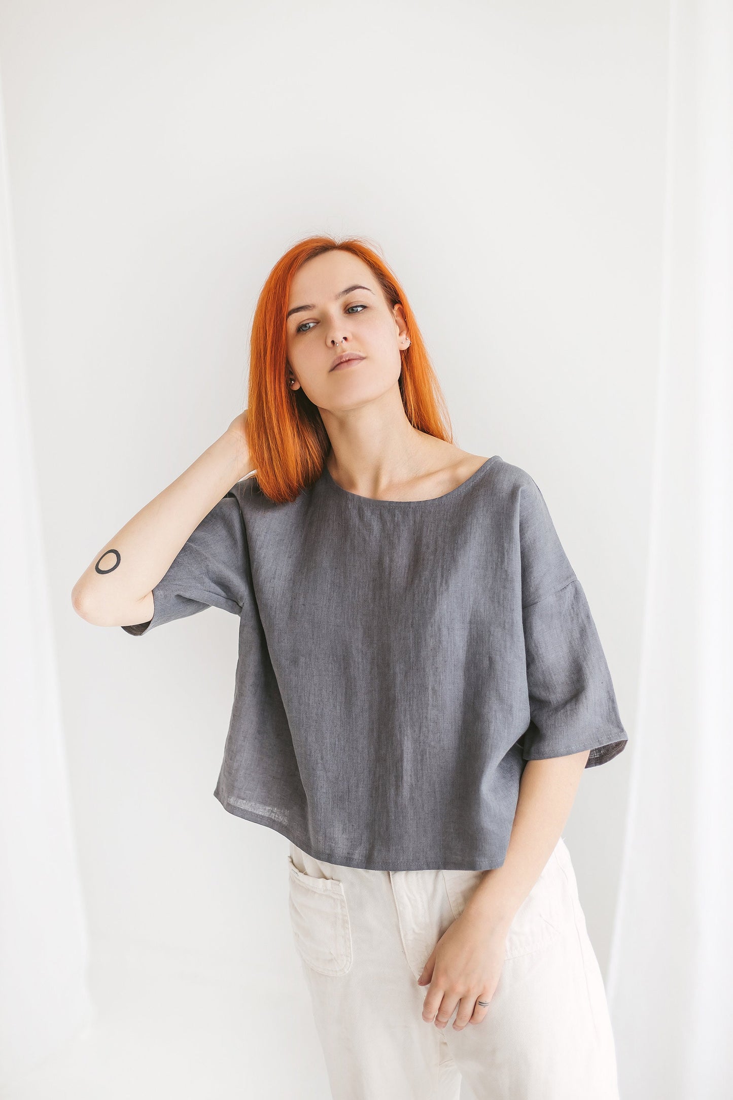 Organic linen crop top ERIKA, size 38/READY TO SHIP